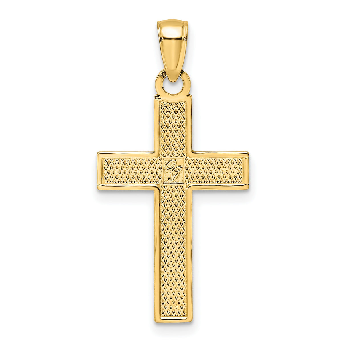 14k Yellow Gold Cross Pendant with Textured Basketweave Design for Men and Women