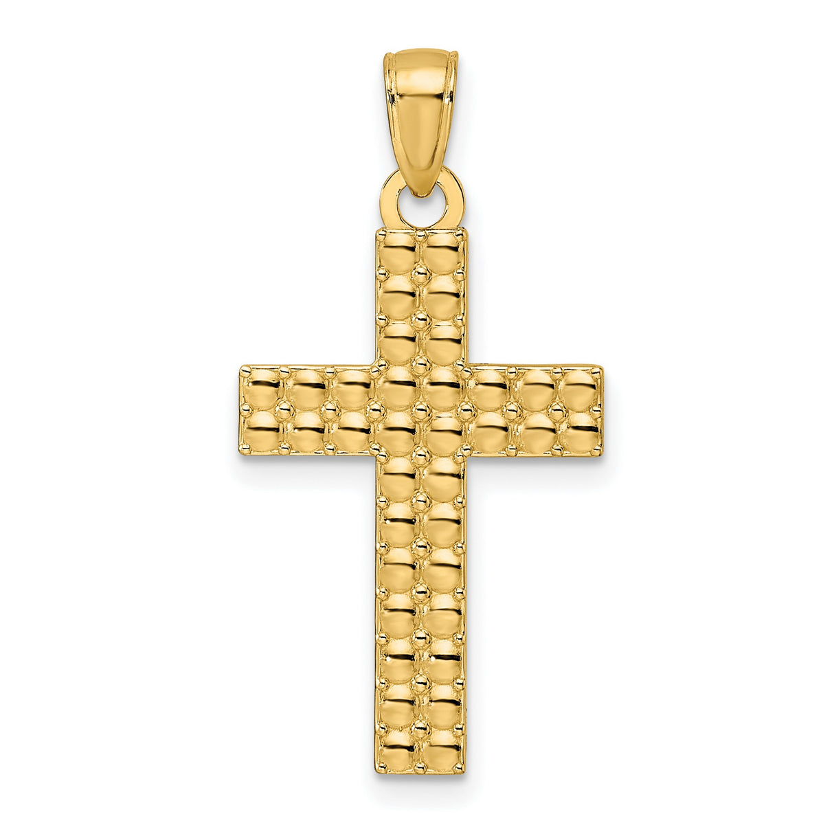 14k Yellow Gold Cross Pendant with Textured Basketweave Design for Men and Women