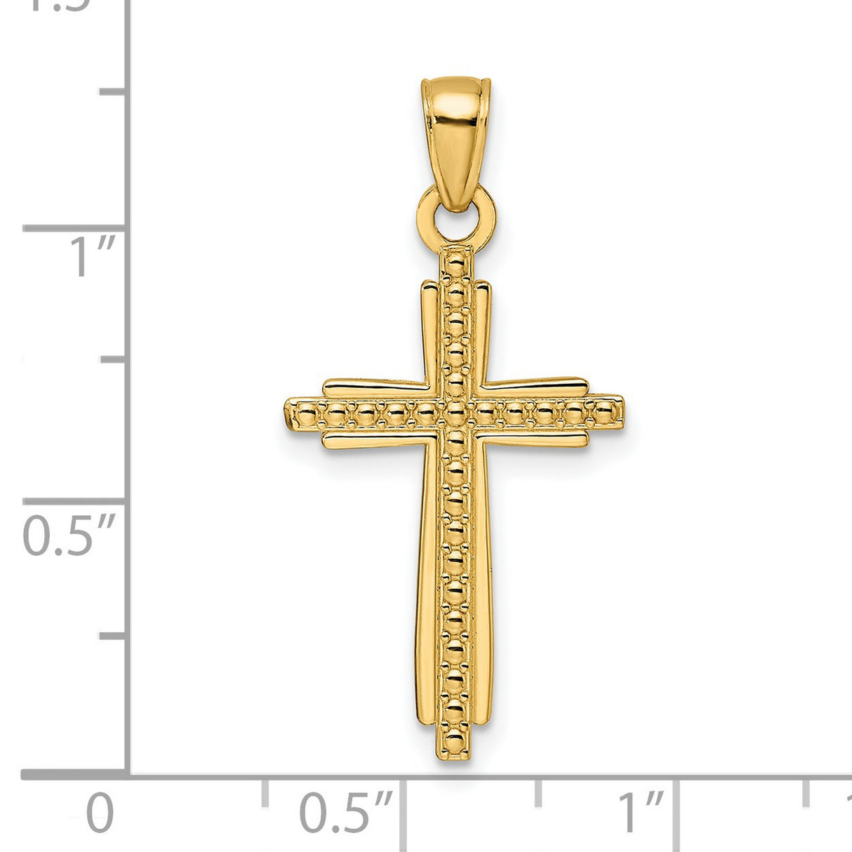14k Yellow Gold Cross Pendant with Polished Texture and Beaded Detail