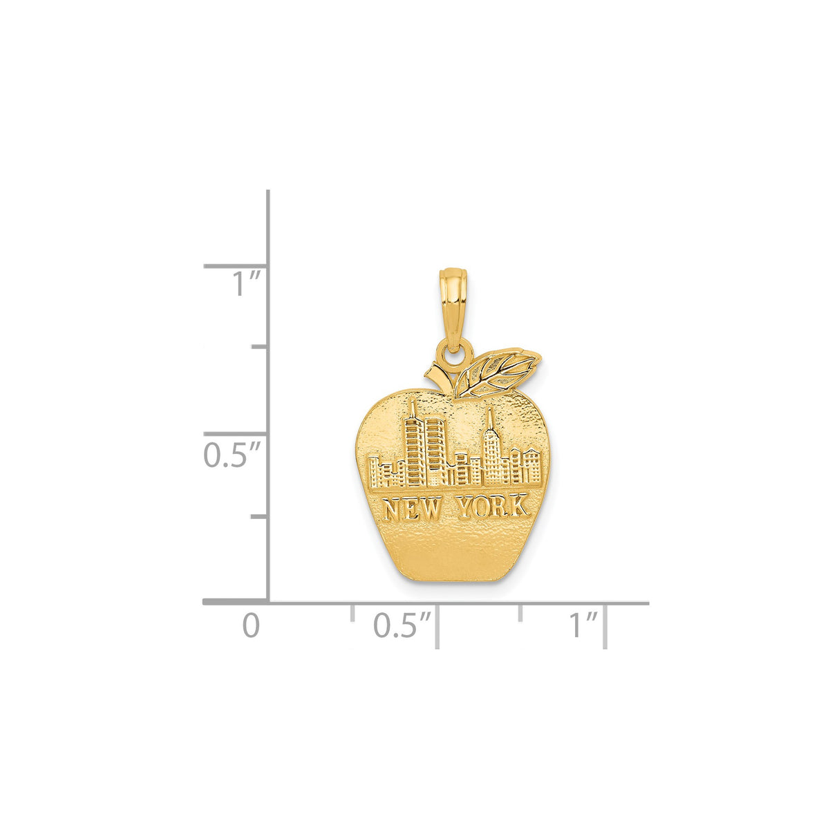14k Yellow Gold Apple Pendant Charm with New York City Skyline, Big Apple Souvenir Jewelry