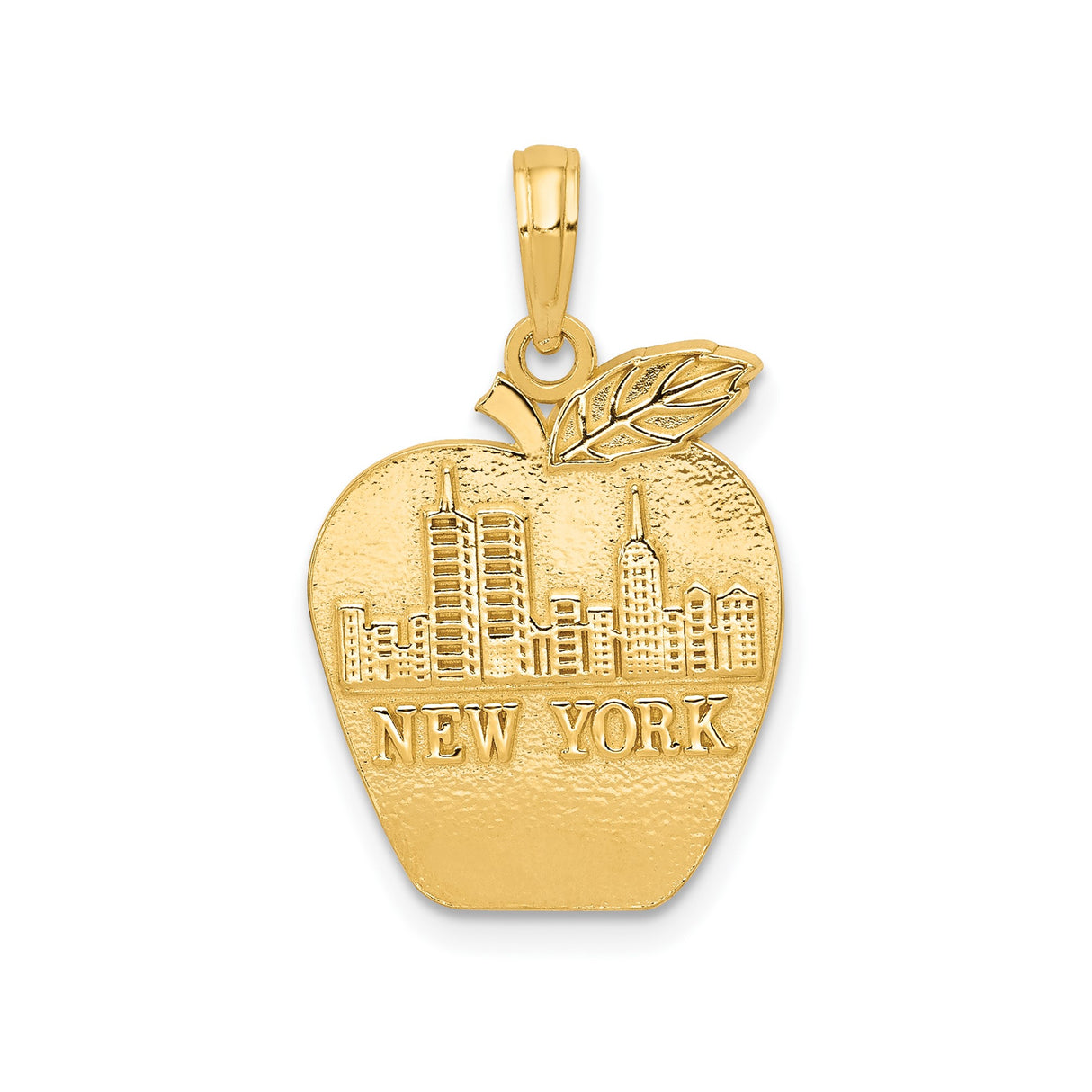14k Yellow Gold Apple Pendant Charm with New York City Skyline, Big Apple Souvenir Jewelry