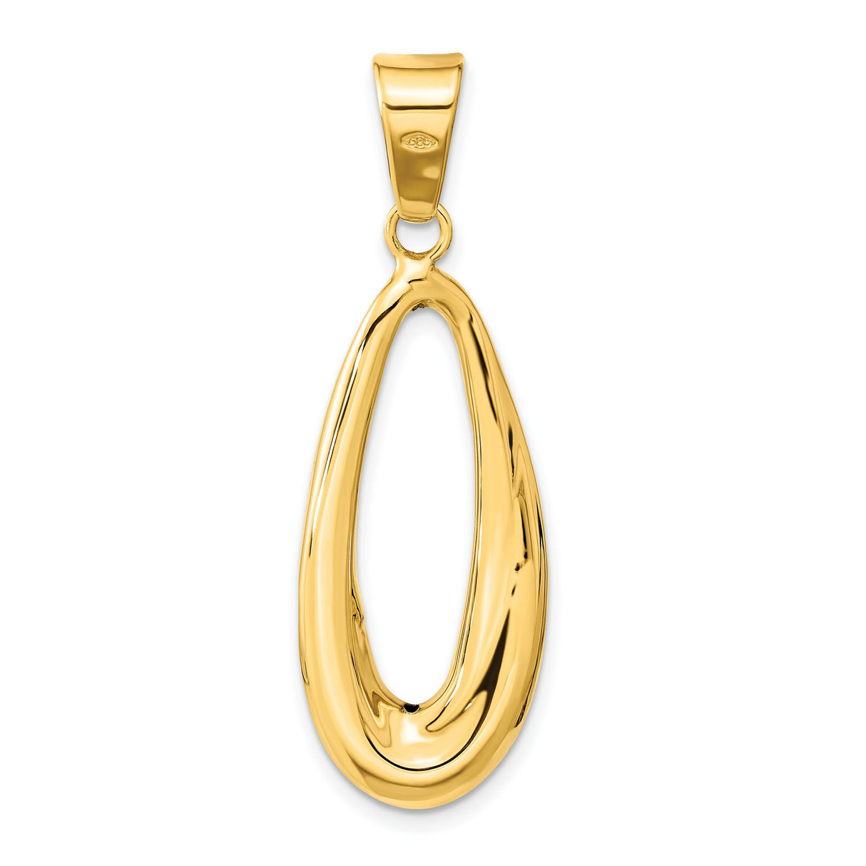 14k Yellow Gold Teardrop Pendant, Open Minimalist Design, Polished Finish for Women