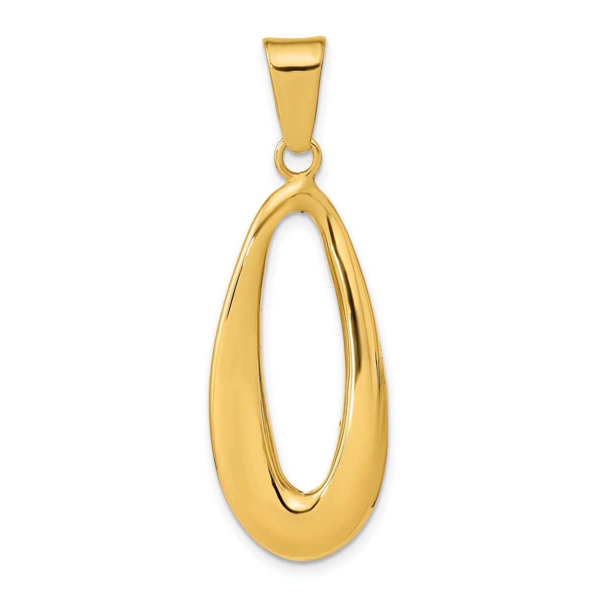 14k Yellow Gold Teardrop Pendant, Open Minimalist Design, Polished Finish for Women