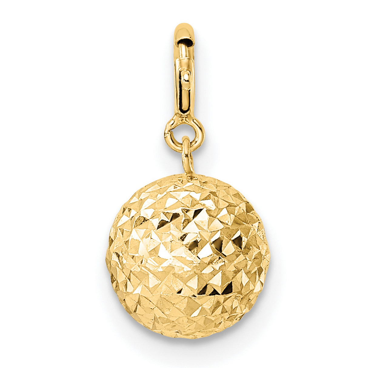 14k Yellow Gold Faceted Ball Pendant with Diamond Cut Texture, Geometric Minimalist Style