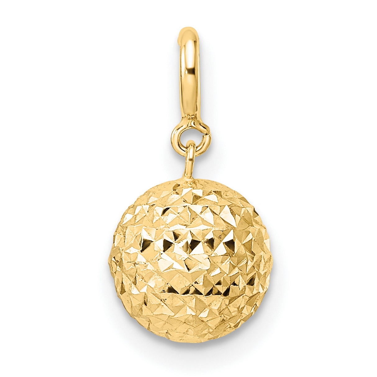 14k Yellow Gold Faceted Ball Pendant with Diamond Cut Texture, Geometric Minimalist Style
