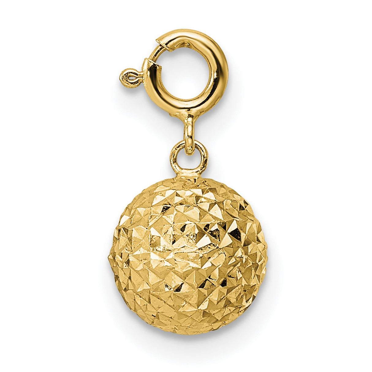14k Yellow Gold Faceted Ball Pendant with Diamond Cut Texture, Geometric Minimalist Style