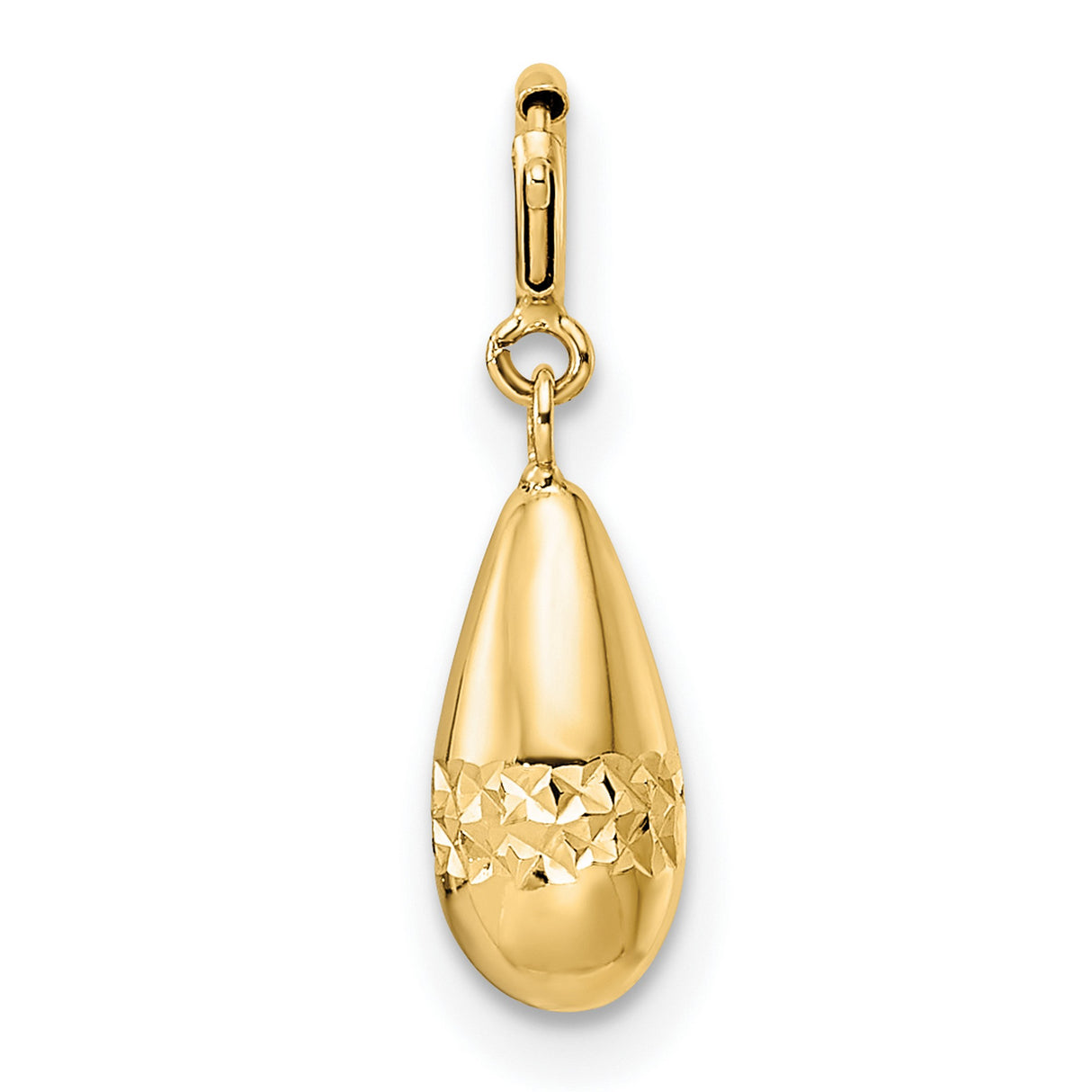 Polished Diamond-Cut Teardrop with Spring Ring Clasp Charm Pendant in Real 14k Yellow Gold