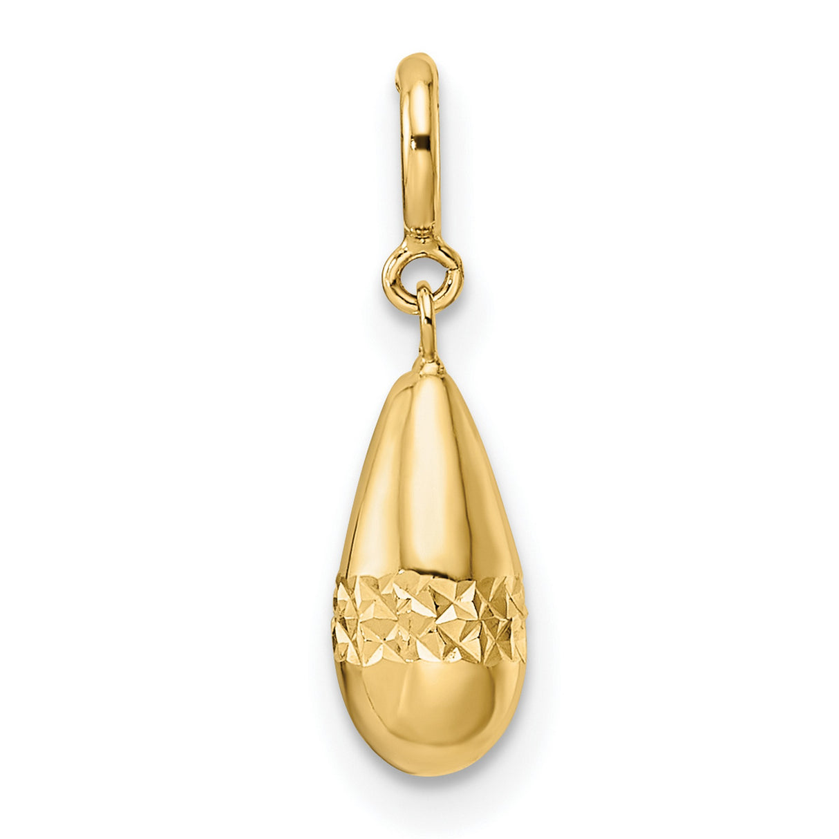 Polished Diamond-Cut Teardrop with Spring Ring Clasp Charm Pendant in Real 14k Yellow Gold
