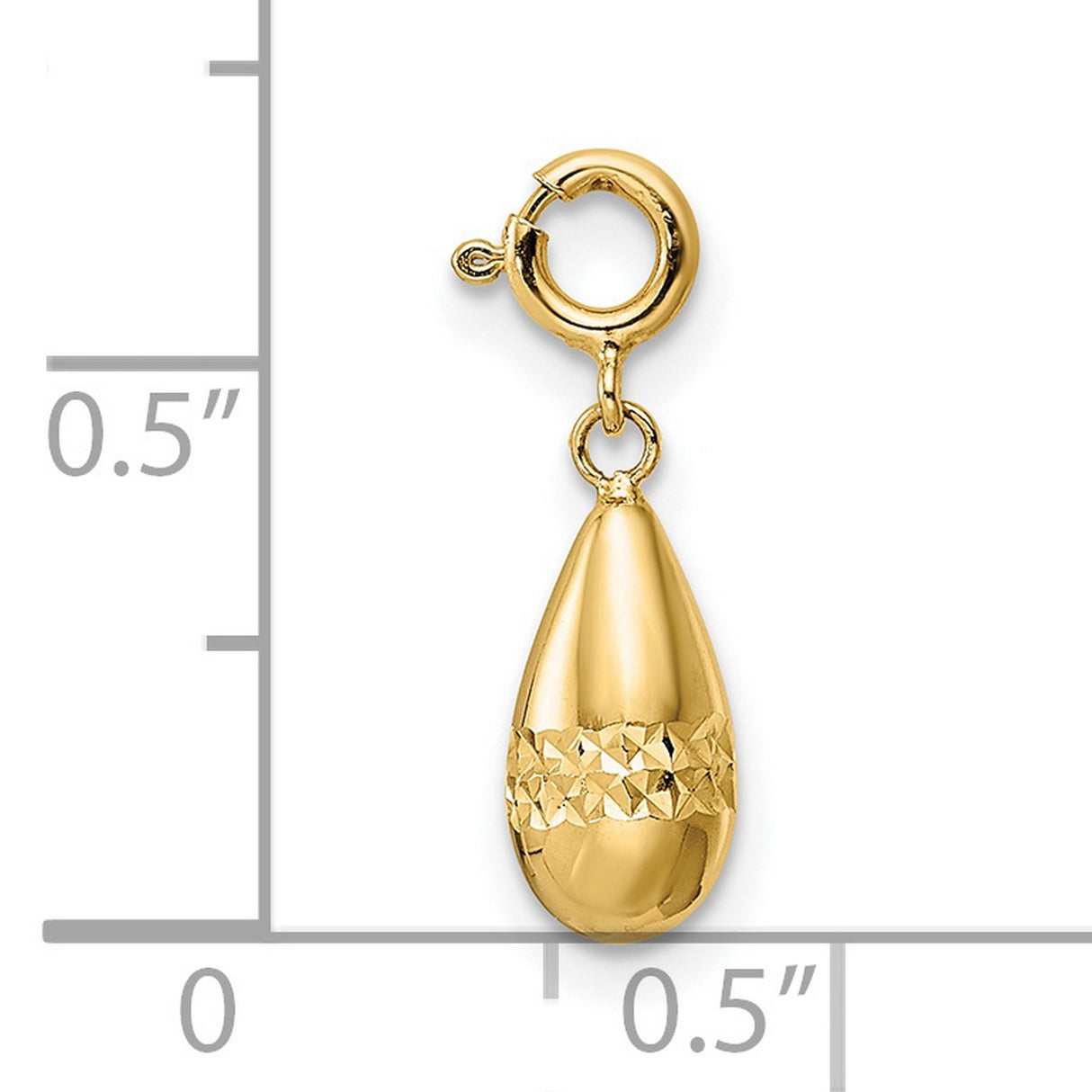 Polished Diamond-Cut Teardrop with Spring Ring Clasp Charm Pendant in Real 14k Yellow Gold