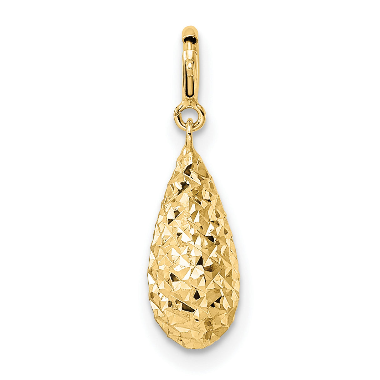 14k Yellow Gold Teardrop Pendant with Faceted Diamond-Cut Design, Lightweight High-Polish Charm