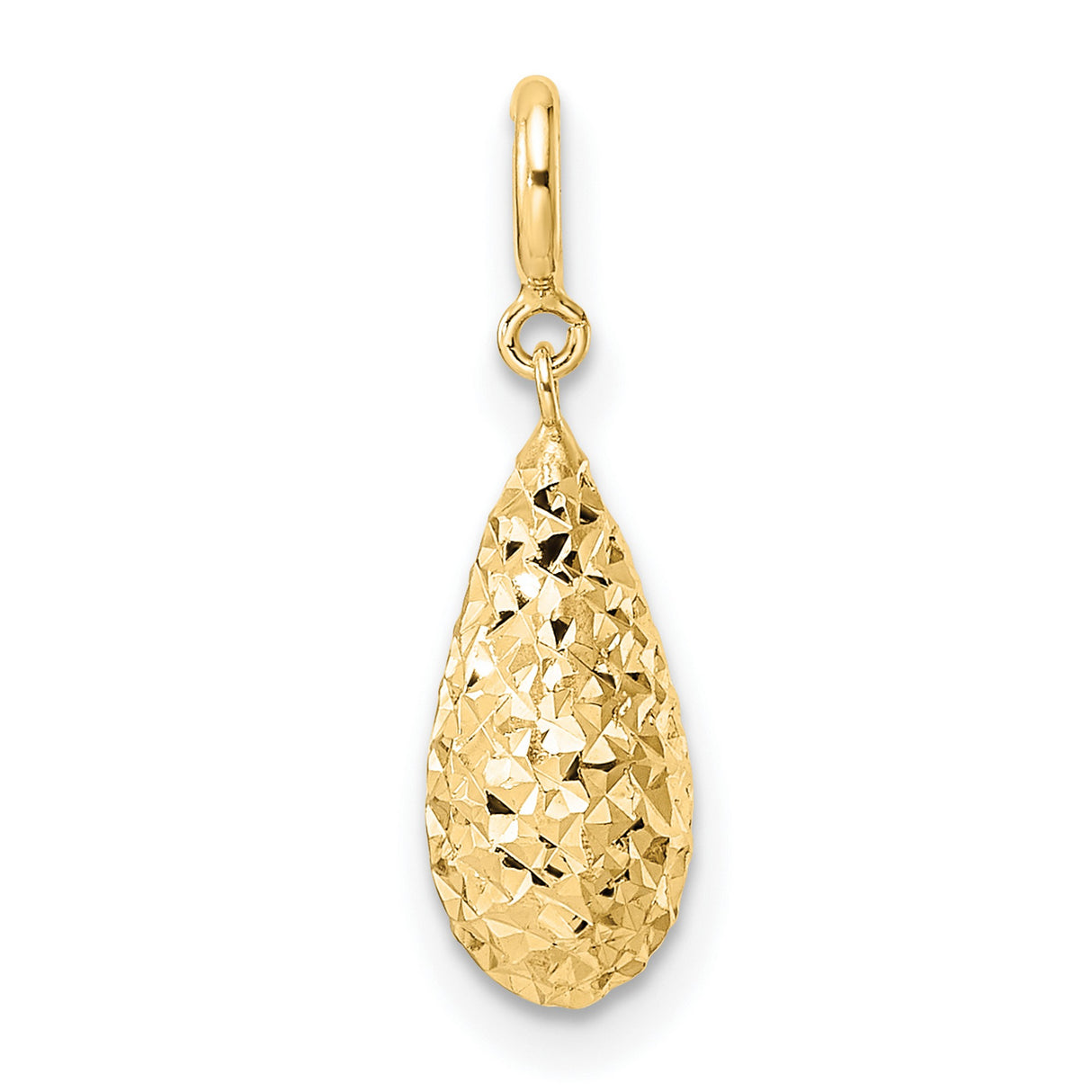 14k Yellow Gold Teardrop Pendant with Faceted Diamond-Cut Design, Lightweight High-Polish Charm