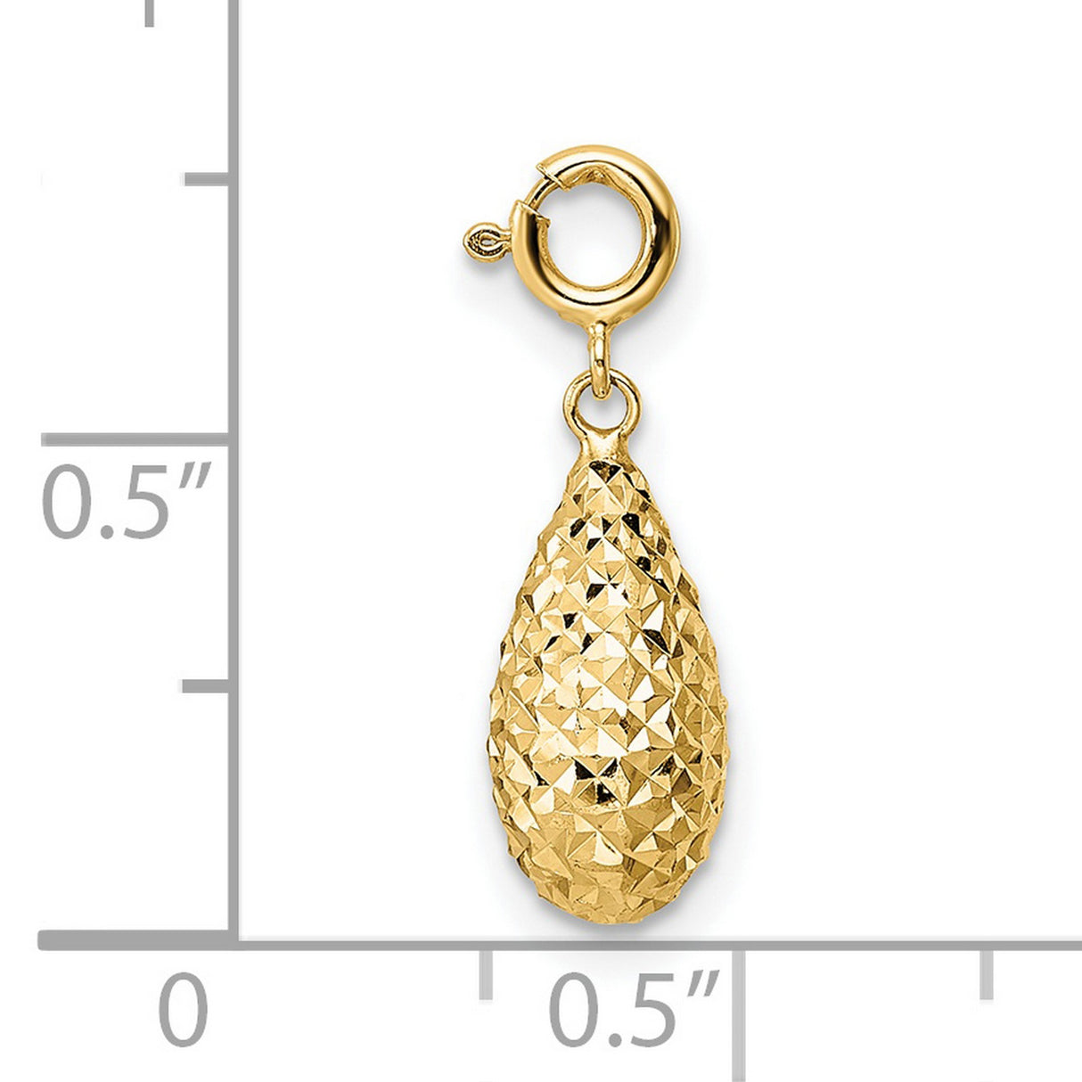 14k Yellow Gold Teardrop Pendant with Faceted Diamond-Cut Design, Lightweight High-Polish Charm