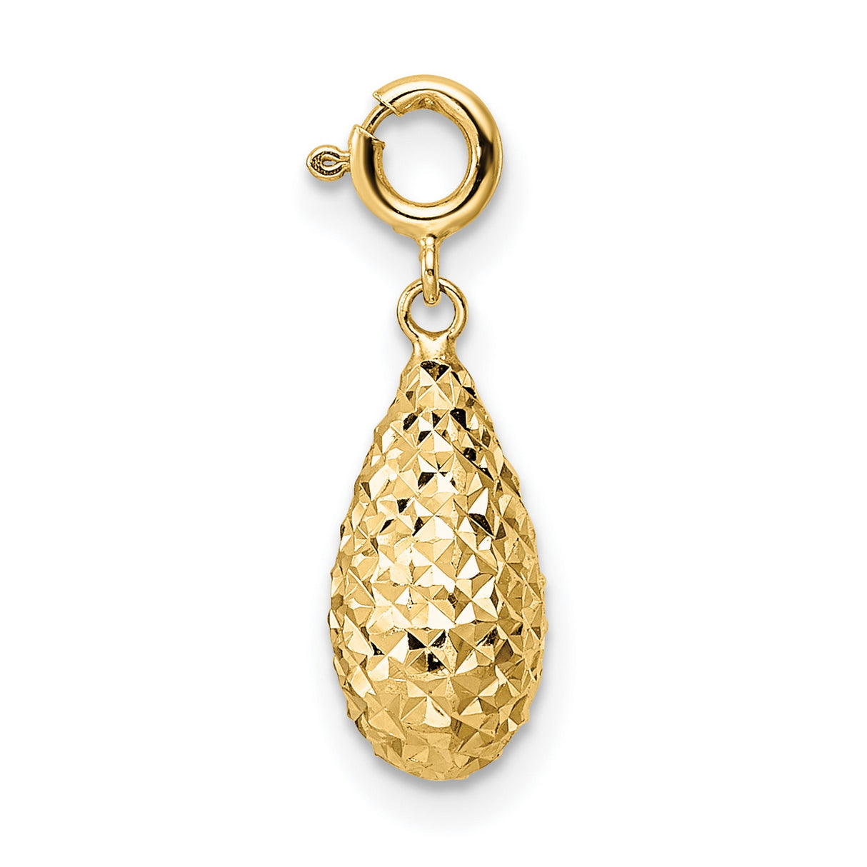 14k Yellow Gold Teardrop Pendant with Faceted Diamond-Cut Design, Lightweight High-Polish Charm