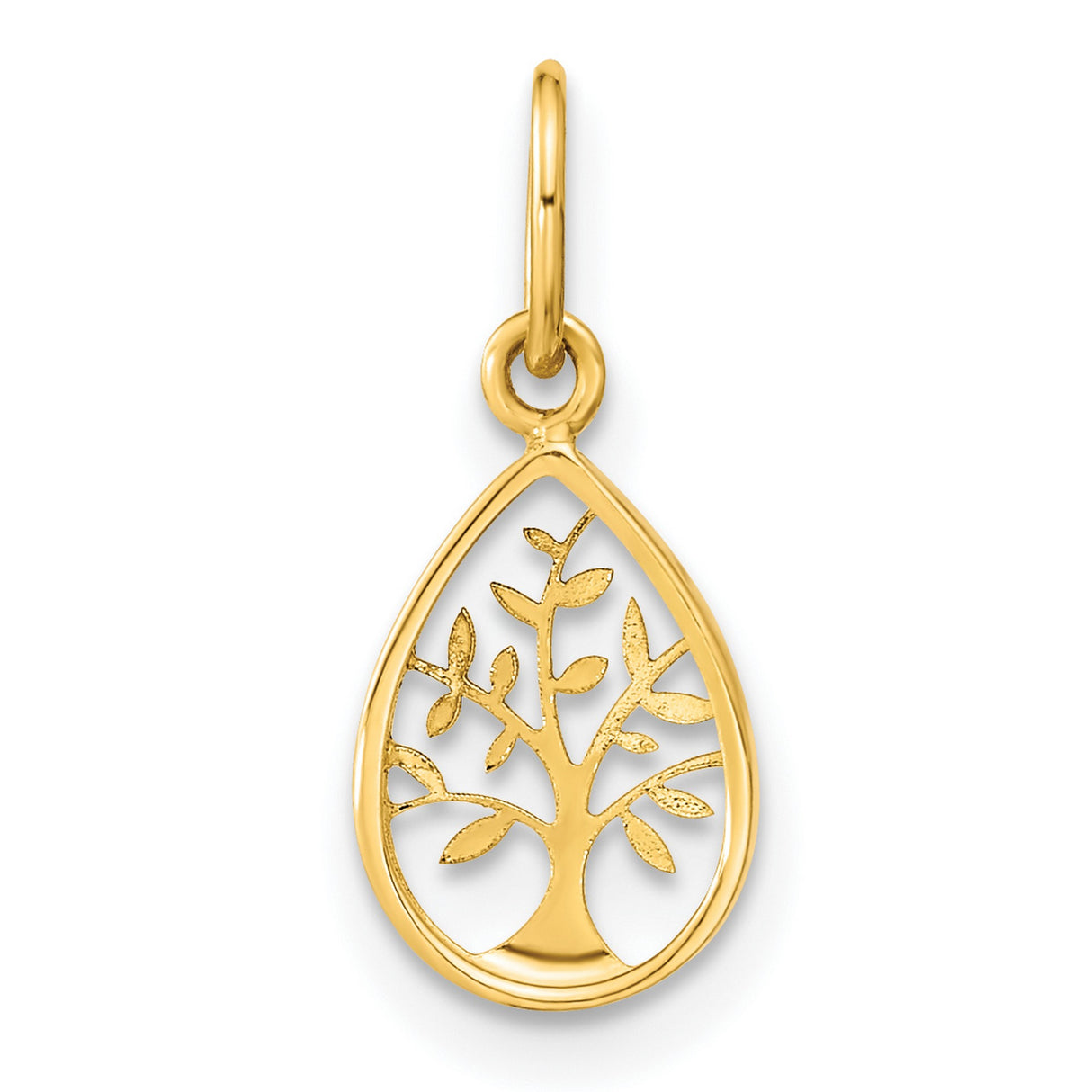 14k Yellow Gold Teardrop Tree of Life Pendant with Cutout Design for Women