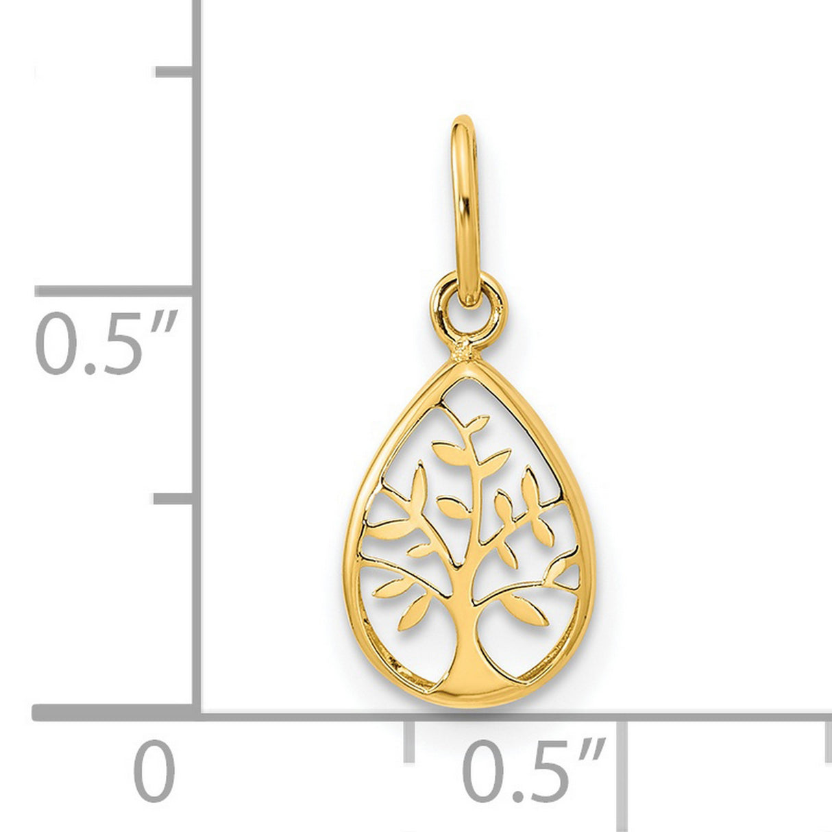 14k Yellow Gold Teardrop Tree of Life Pendant with Cutout Design for Women
