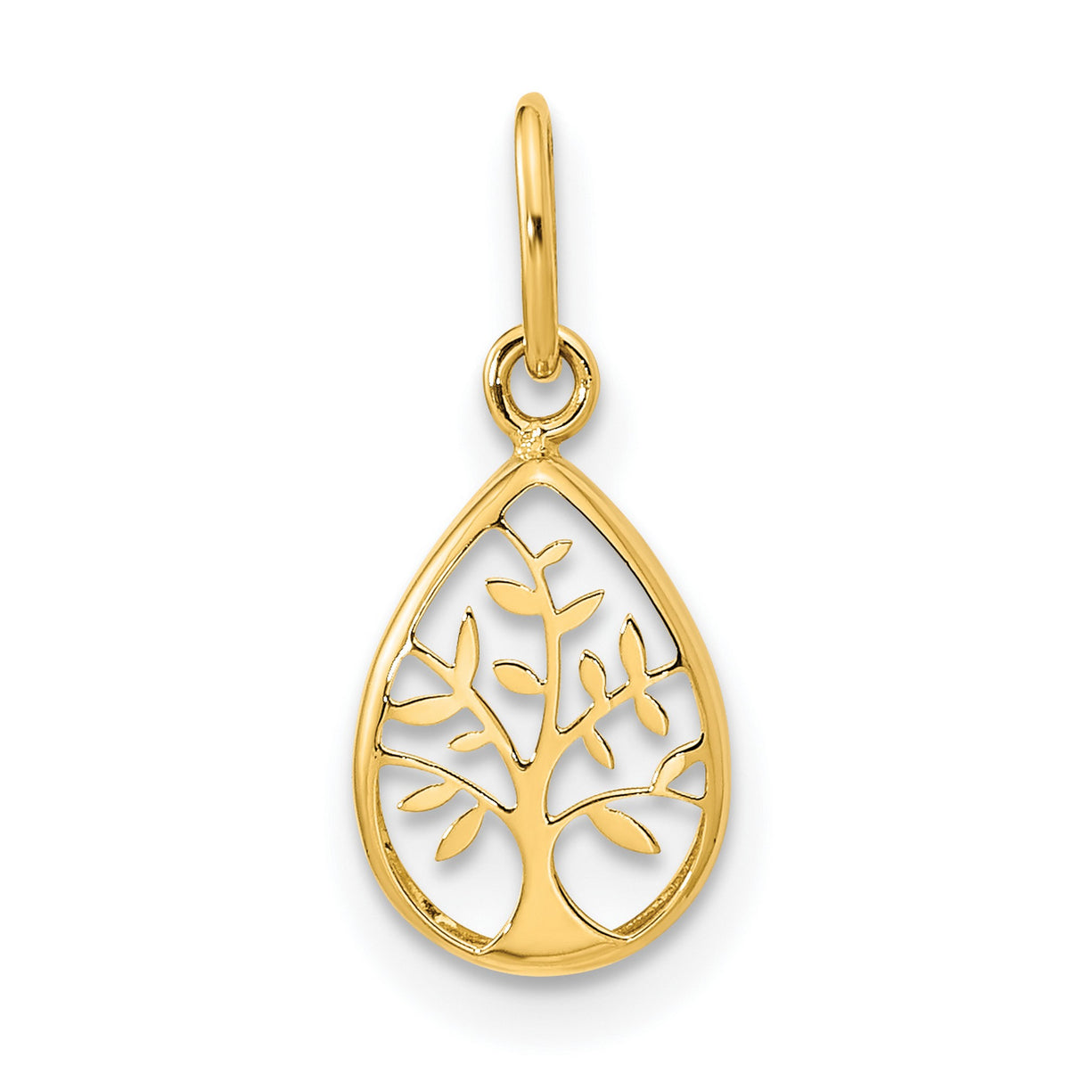 14k Yellow Gold Teardrop Tree of Life Pendant with Cutout Design for Women
