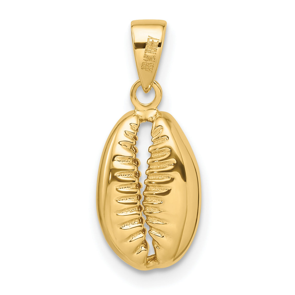 14k Yellow Gold Cowrie Shell Pendant, African Tribal Beach Charm for Women