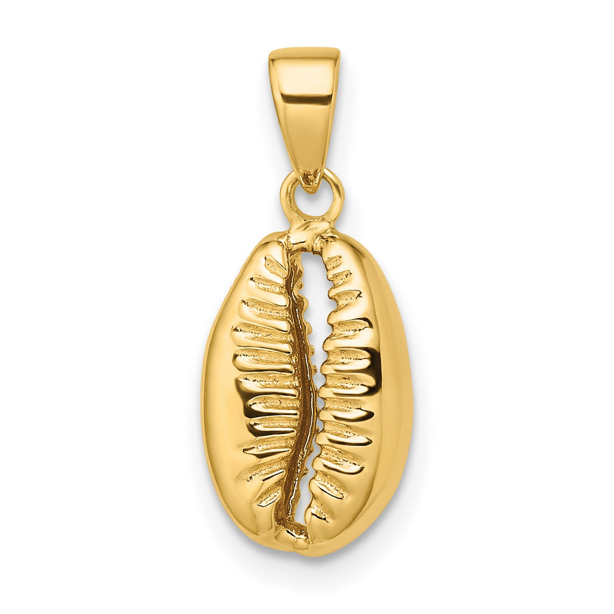 14k Yellow Gold Cowrie Shell Pendant, African Tribal Beach Charm for Women