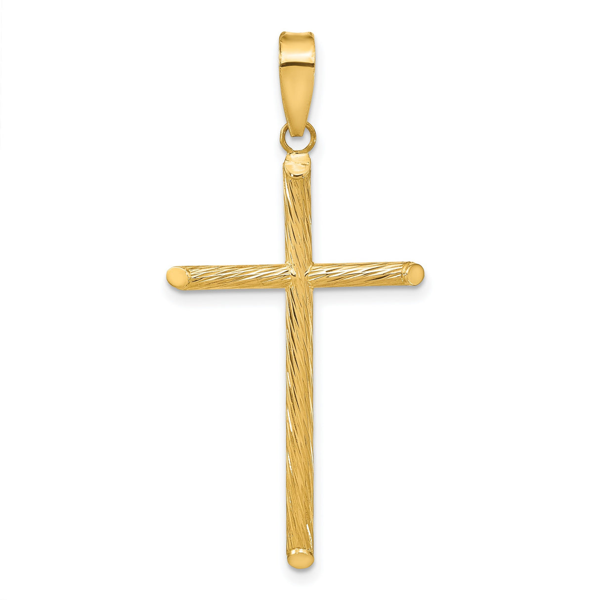 14k Yellow Gold Cross Pendant, Slender Textured Minimalist Design, Unisex Religious Jewelry