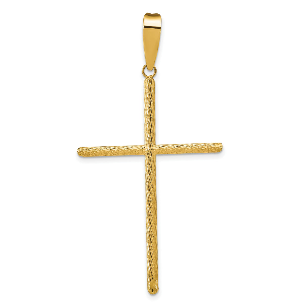 14k Yellow Gold Cross Pendant with Smooth Bail and Textured Brushed Finish