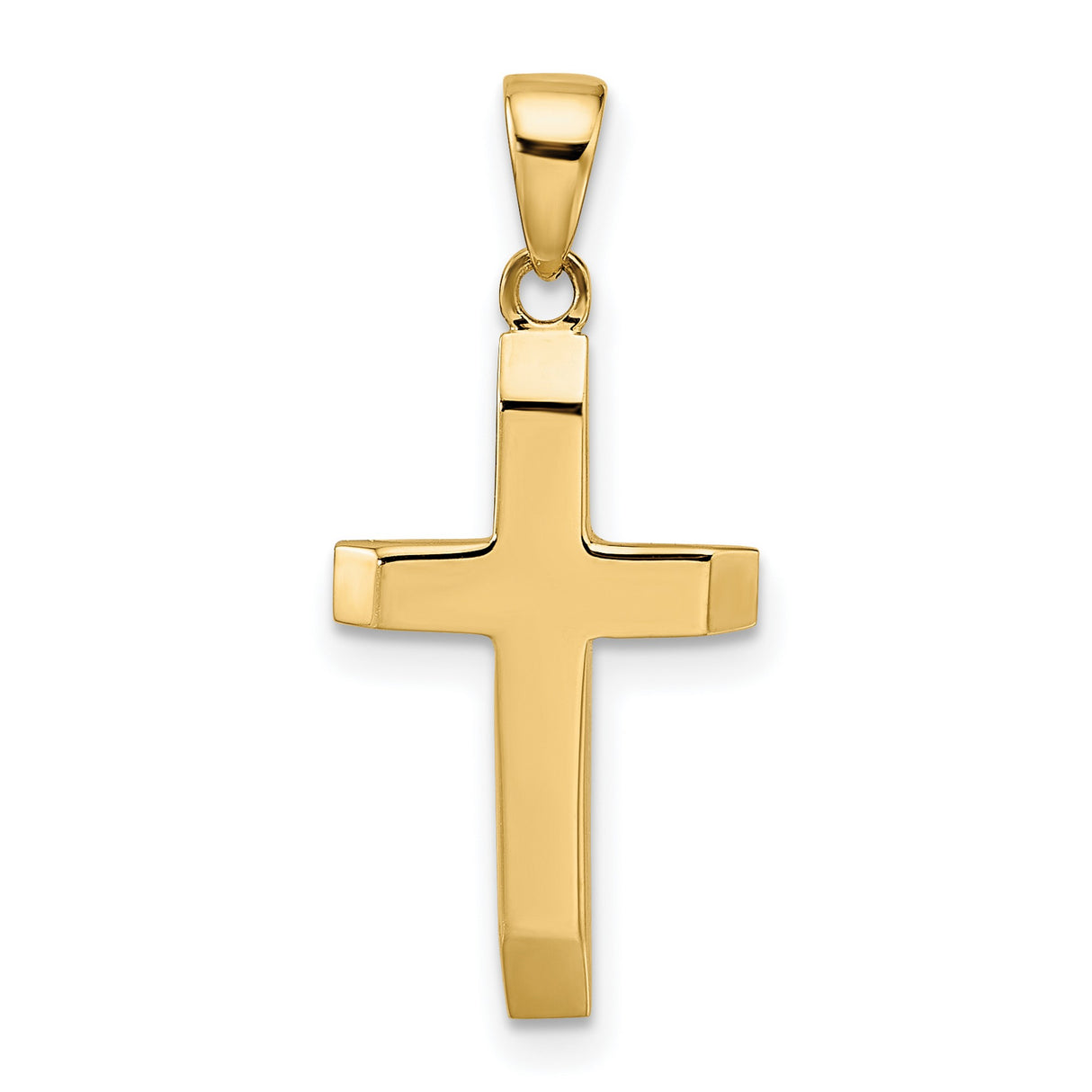 14k Yellow Gold Cross Pendant with Tapered Ends and Polished Finish Hollow Design