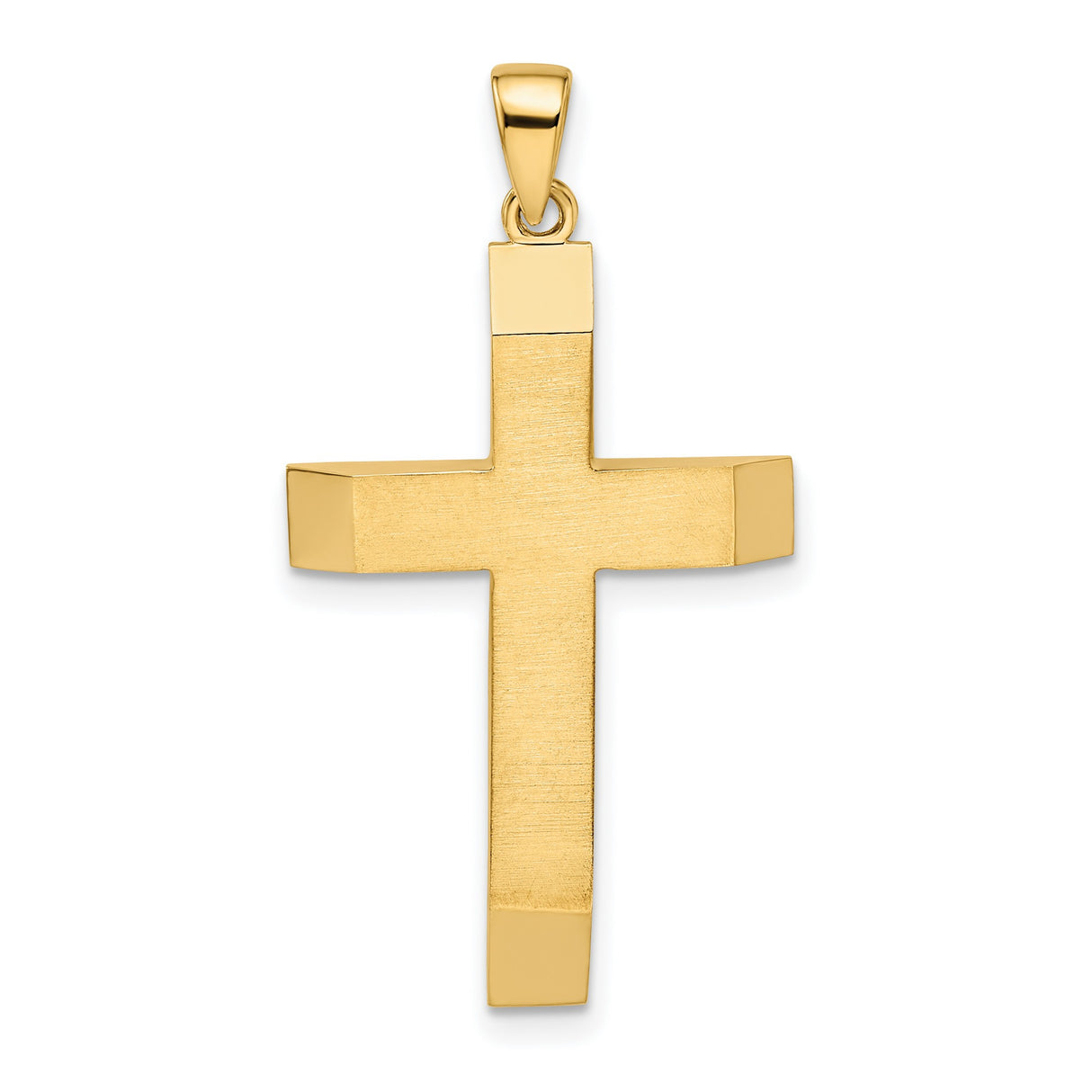14k Yellow Gold Latin Cross Pendant with Satin Polished Finish and Beveled Edges