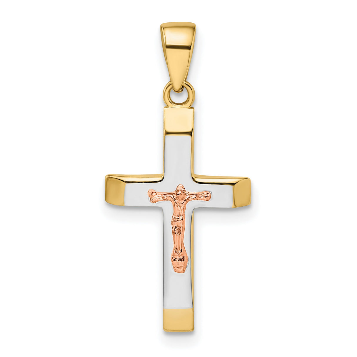 14k Two-Tone Gold Crucifix Cross Pendant with Jesus Figure, Religious Christian Jewelry