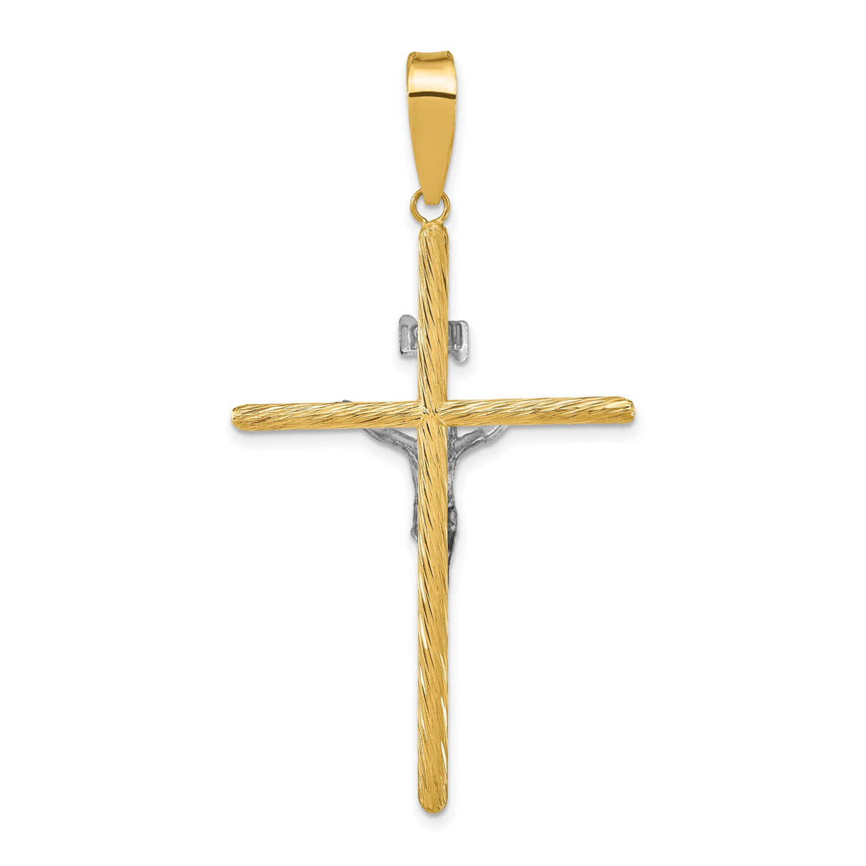 14k Multi-Tone Gold Crucifix Cross Pendant with Detailed Christ Figure and INRI Plate