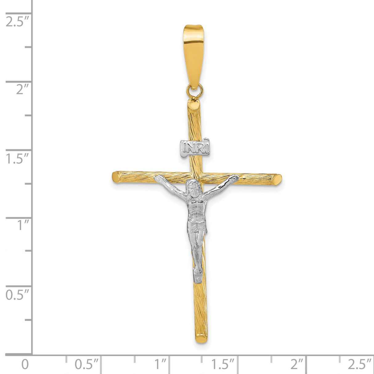 14k Multi-Tone Gold Crucifix Cross Pendant with Detailed Christ Figure and INRI Plate