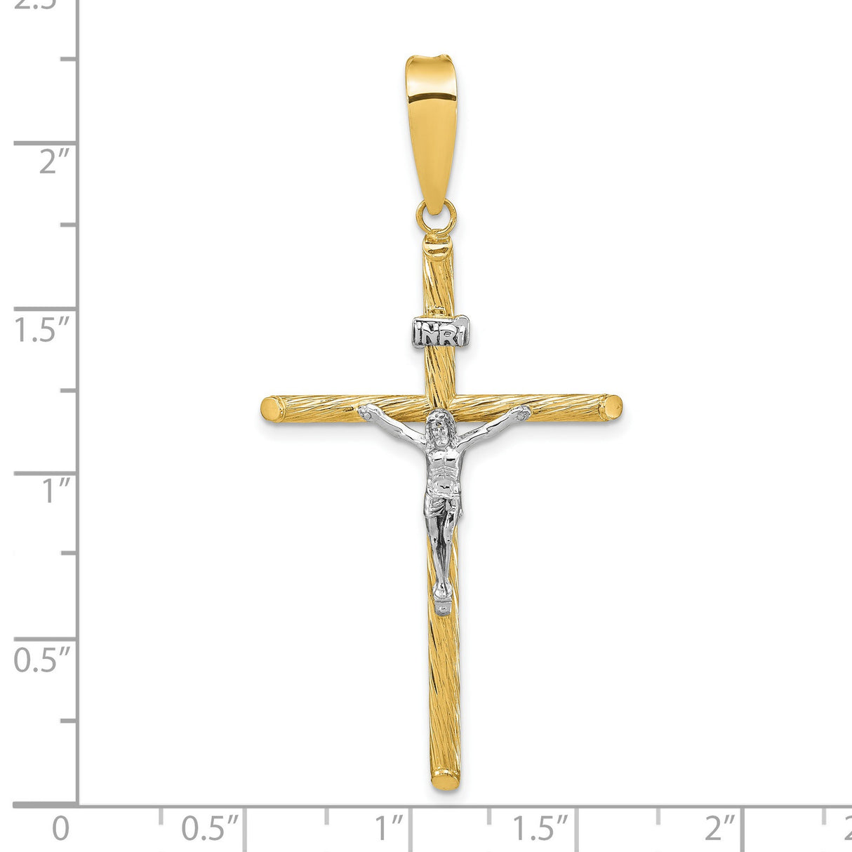 14k Multi-Tone Gold Crucifix Cross Pendant with INRI and Jesus Figure