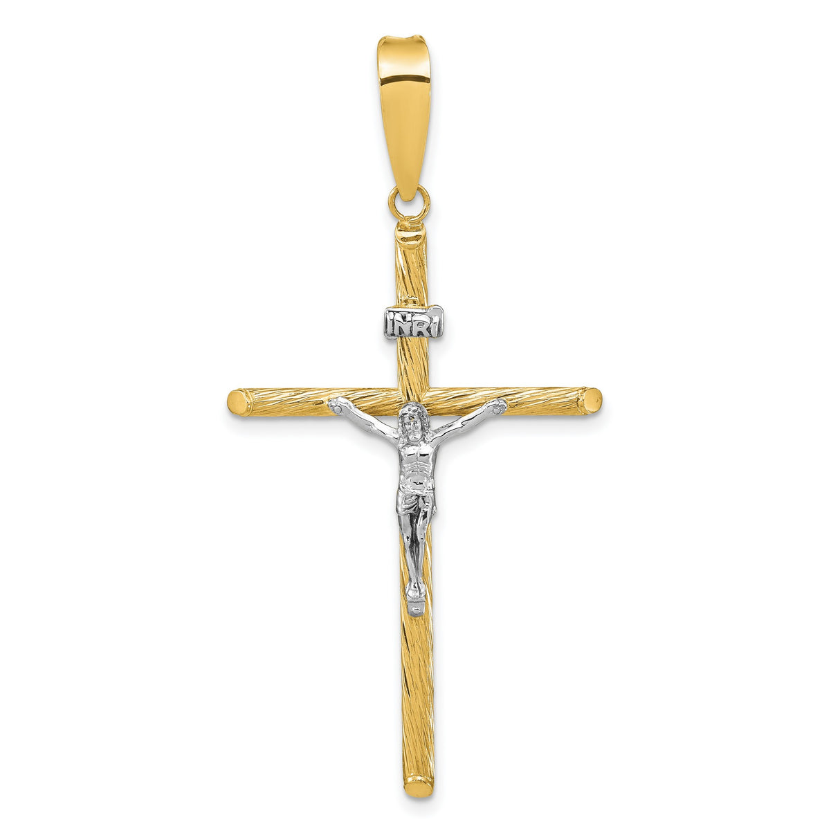 14k Multi-Tone Gold Crucifix Cross Pendant with INRI and Jesus Figure