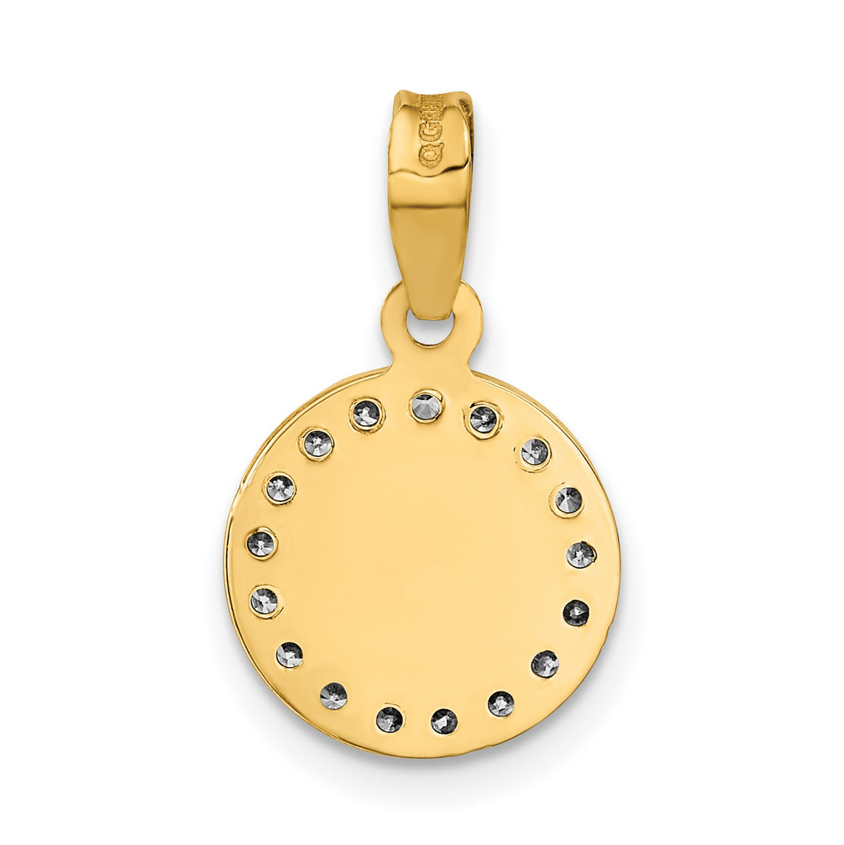 Polished CZ Mary Round Charm Pendant in Real 14k Multi-Tone Gold
