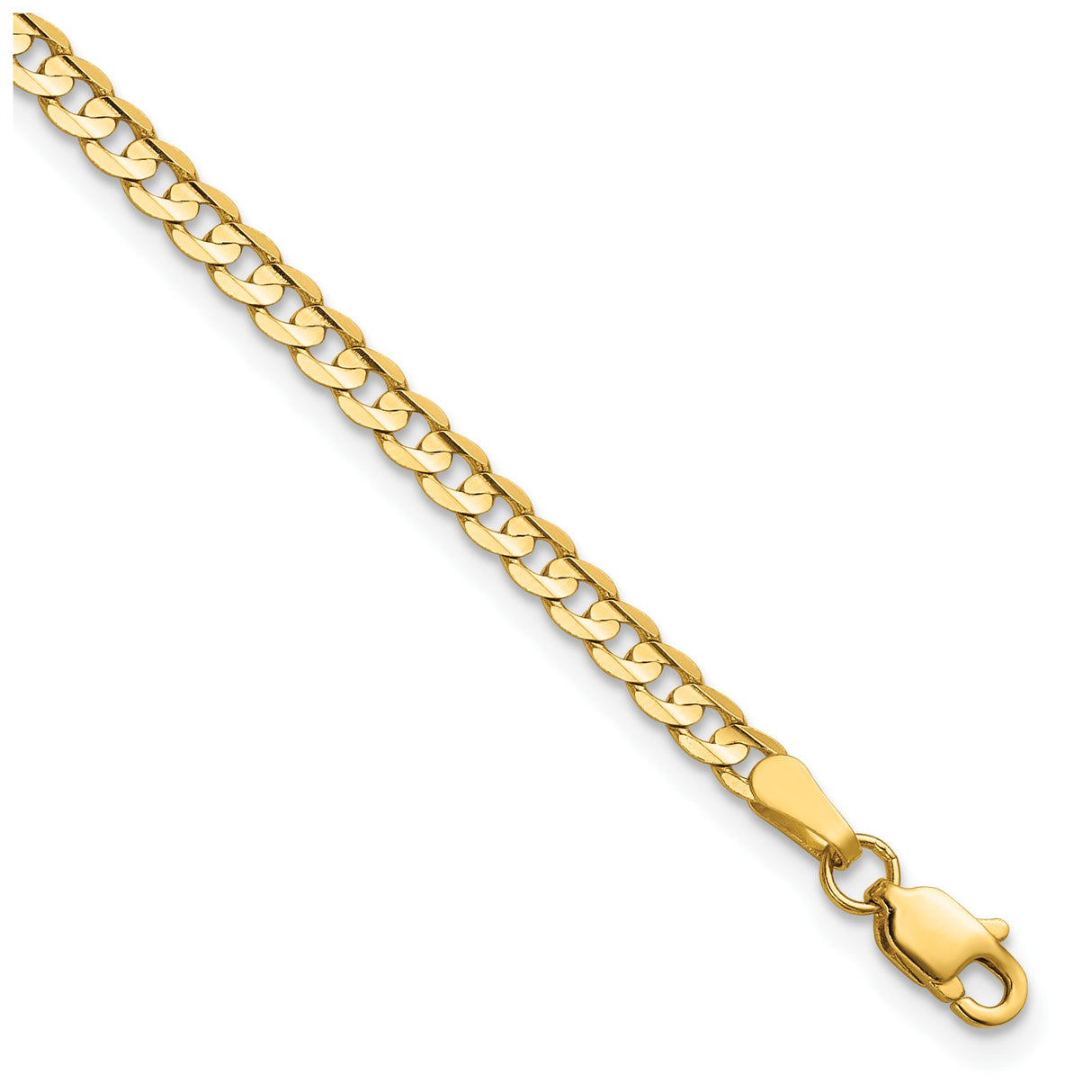 14K Yellow Gold 3 mm Curb Chain Anklet, Polished detail view