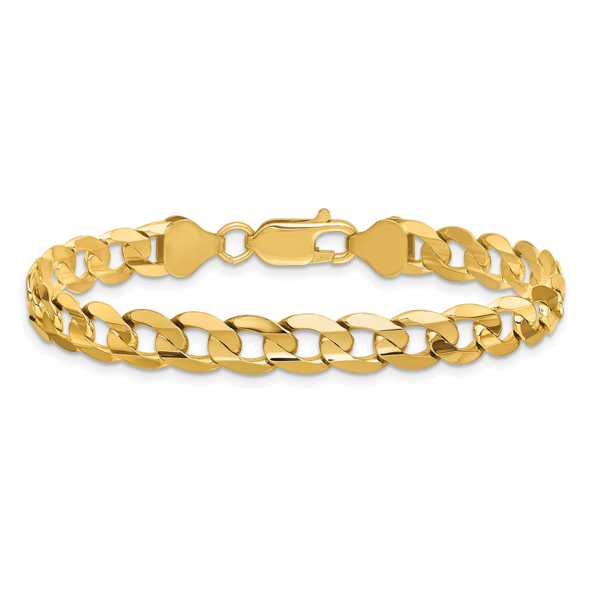 14K Yellow Gold 6.75 mm Curb Chain Anklet, Polished alternate angle