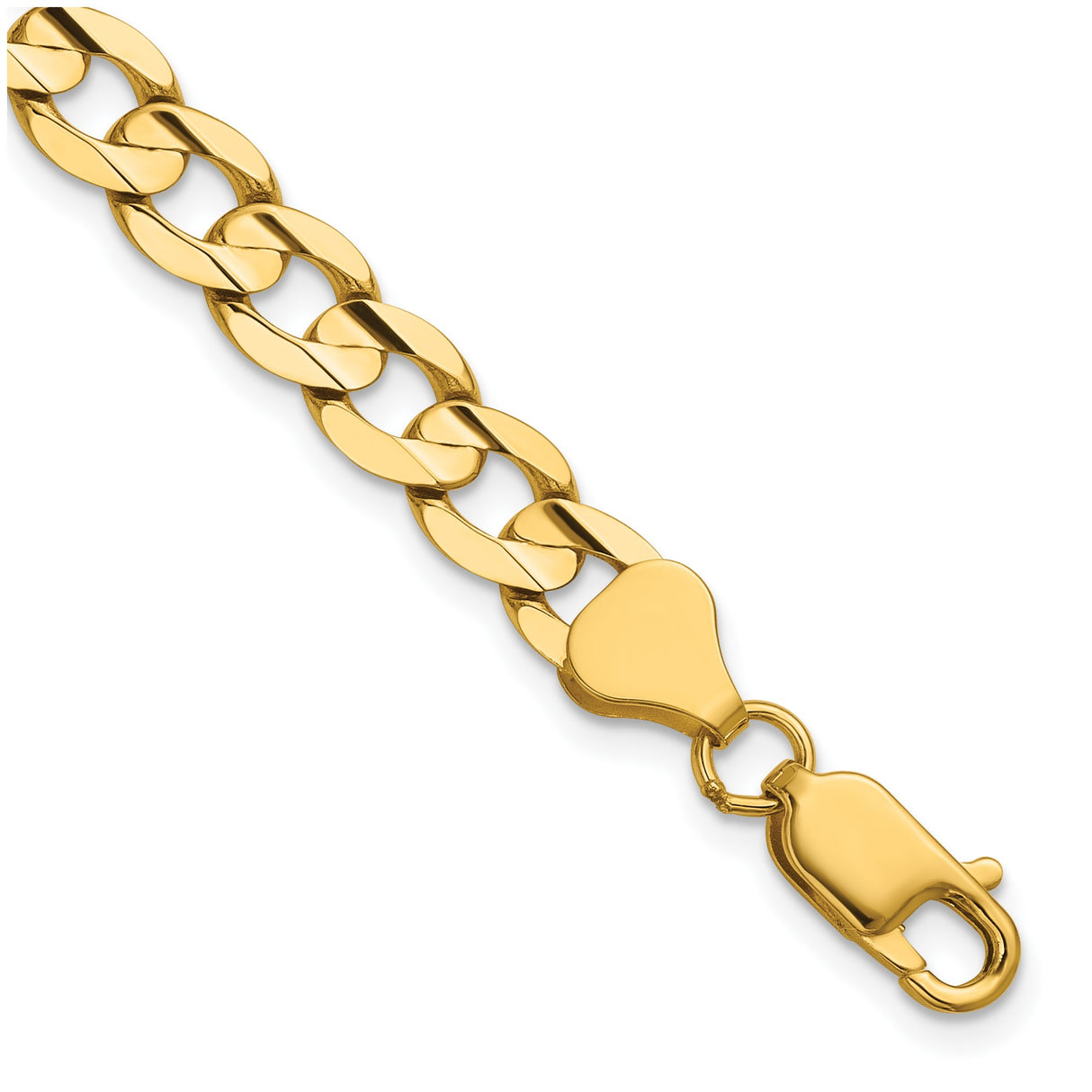 14K Yellow Gold 6.75 mm Curb Chain Bracelet, Polished detail view
