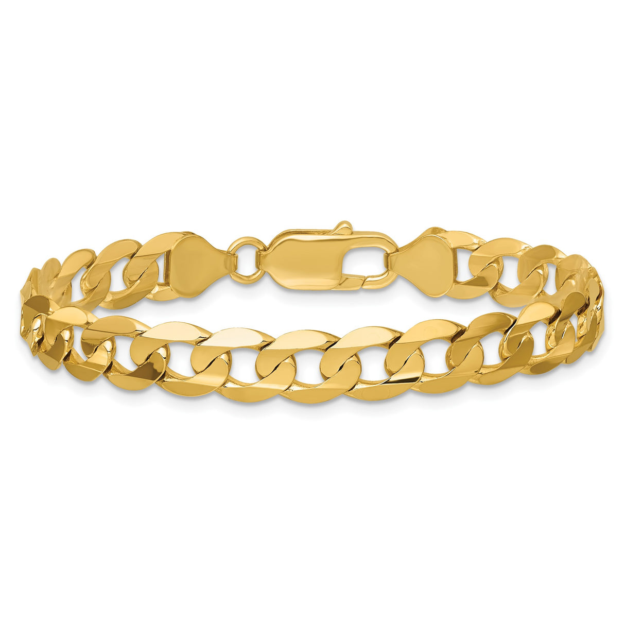14K Yellow Gold 7.5 mm Curb Chain Bracelet, Polished alternate angle