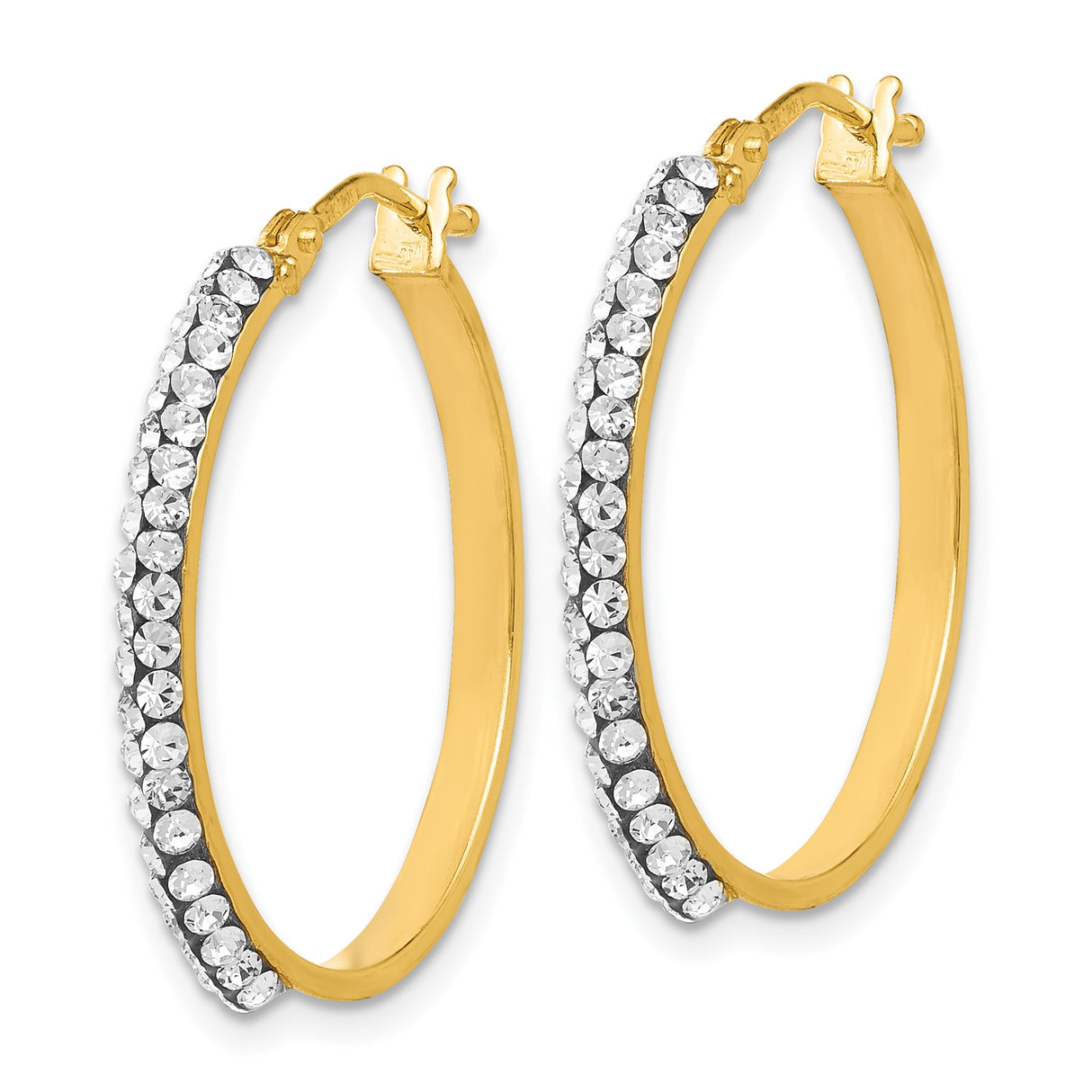 14k Yellow Gold Hoop Earrings with Round White Crystals, Lightweight Sparkling Design
