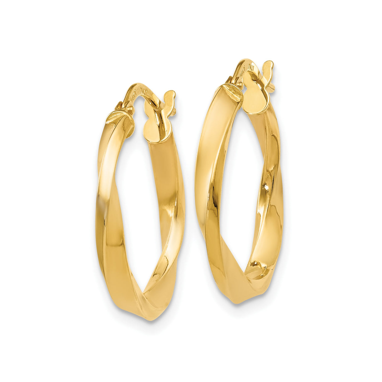 14k Yellow Gold Twisted Hoop Earrings, Polished Curved Design, Italian Made Lightweight Hoops