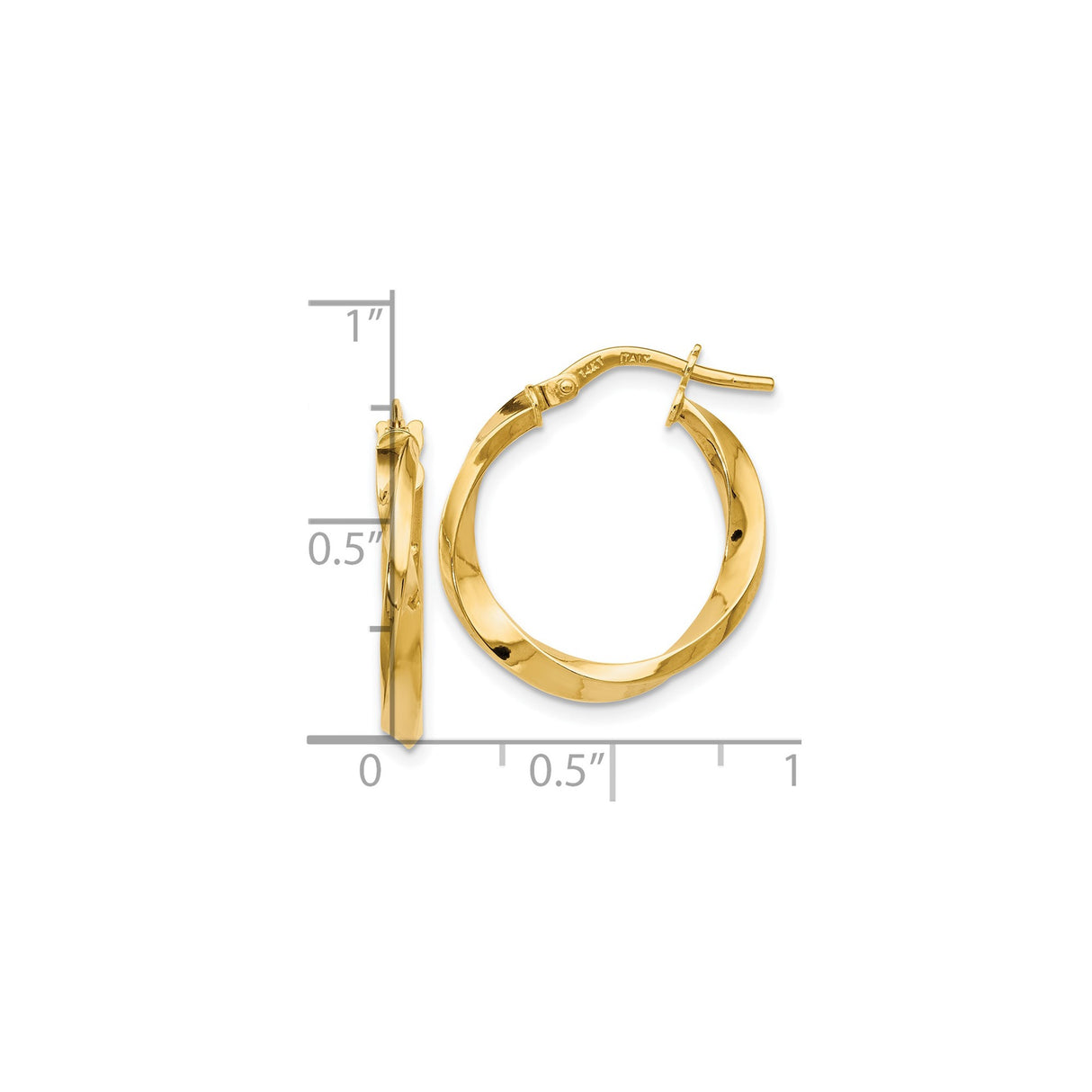14k Yellow Gold Twisted Hoop Earrings, Polished Curved Design, Italian Made Lightweight Hoops