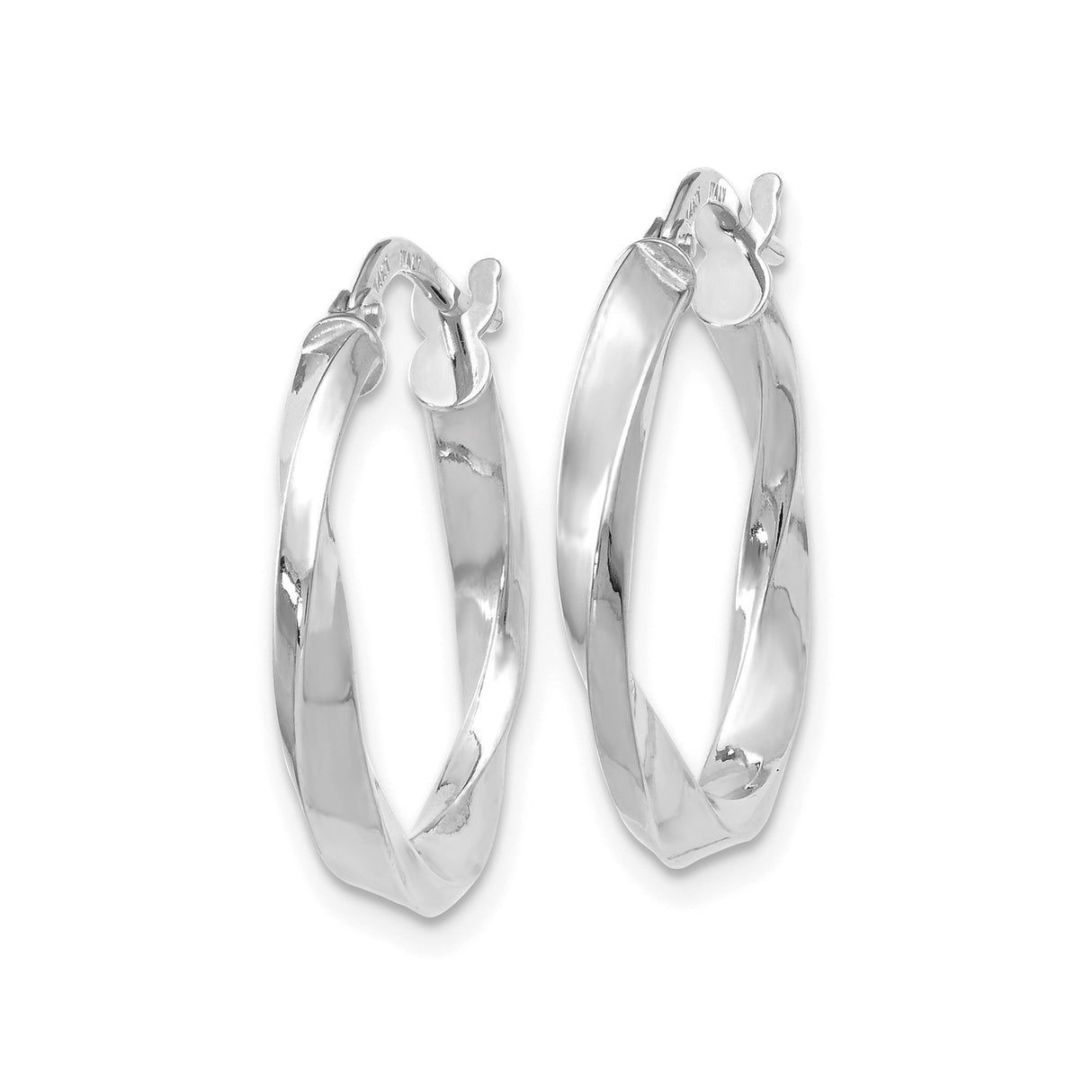 14k White Gold Twisted Hoop Earrings with Wave Design and Polished Finish, Lightweight Italian Style