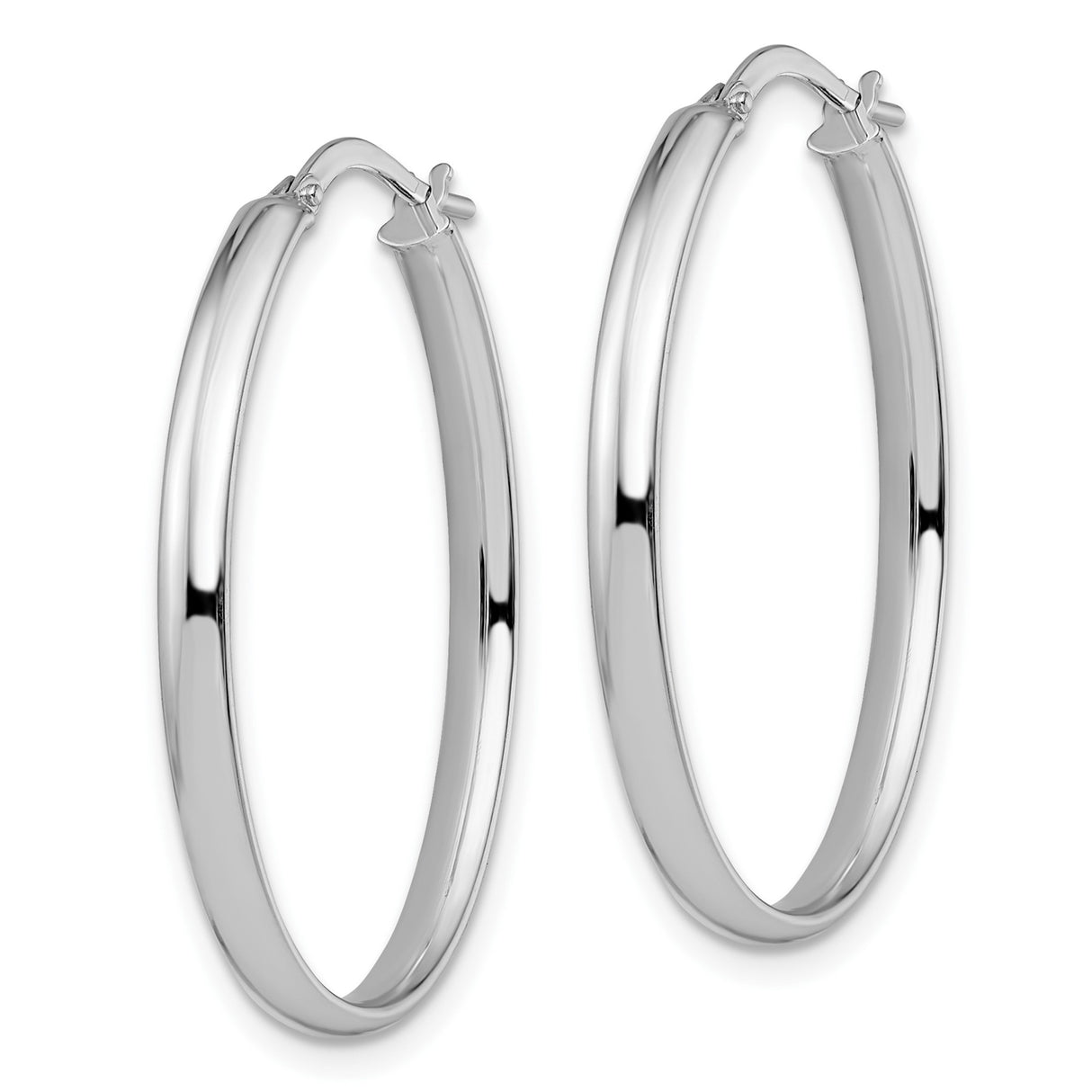 14k White Gold Oval Hoop Earrings, Sleek Polished Minimalist Design for Women