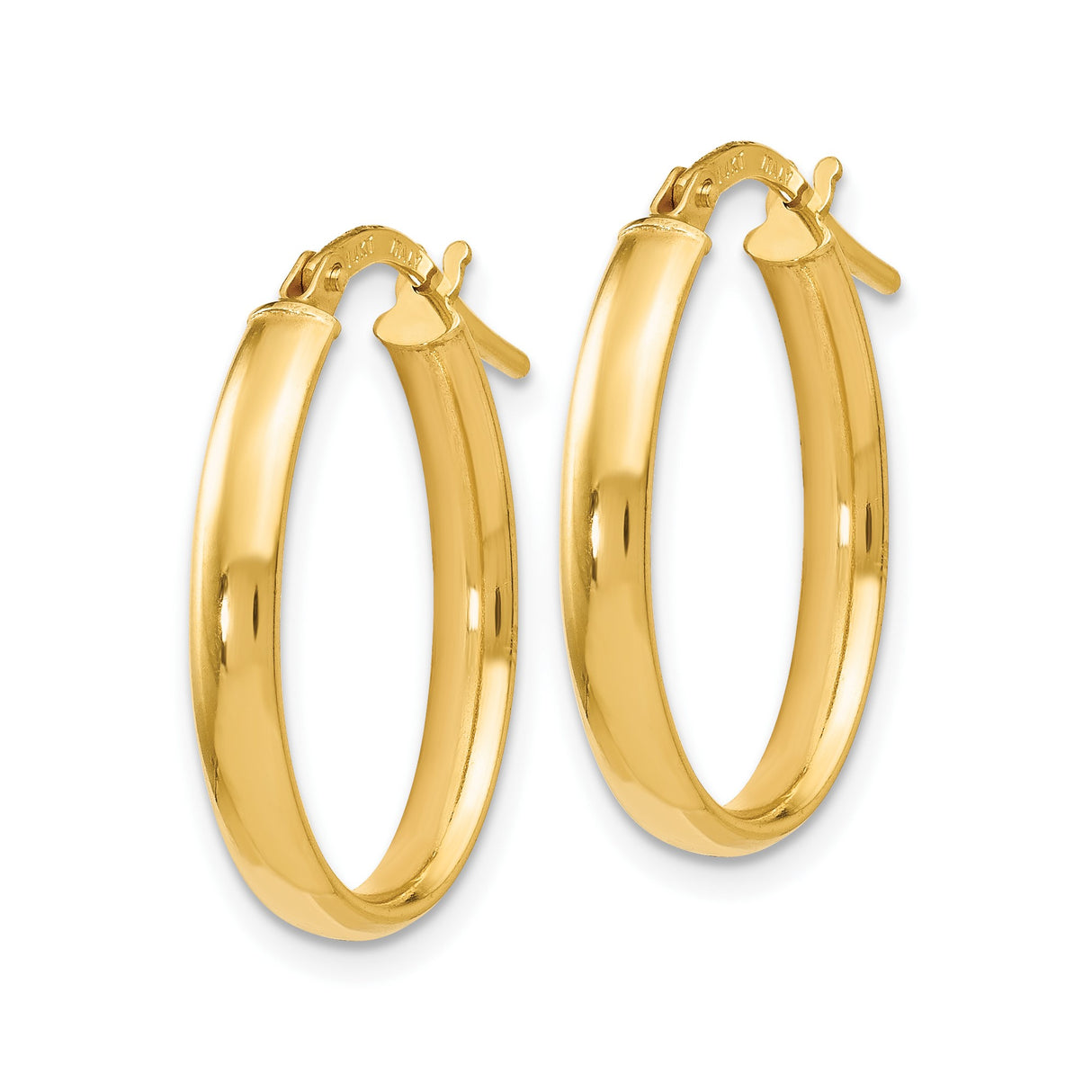 14k Yellow Gold Hoop Earrings, Polished Round Medium Hoops with Hinged Clasp, Classic Italian Style