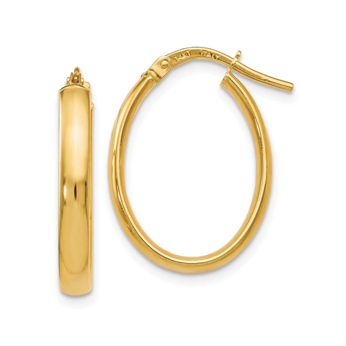 14k Yellow Gold Hoop Earrings, Polished Round Medium Hoops with Hinged Clasp, Classic Italian Style