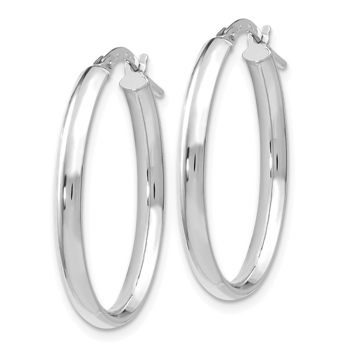 14k White Gold Oval Hoop Earrings, High Polish Lightweight Minimalist Design for Women