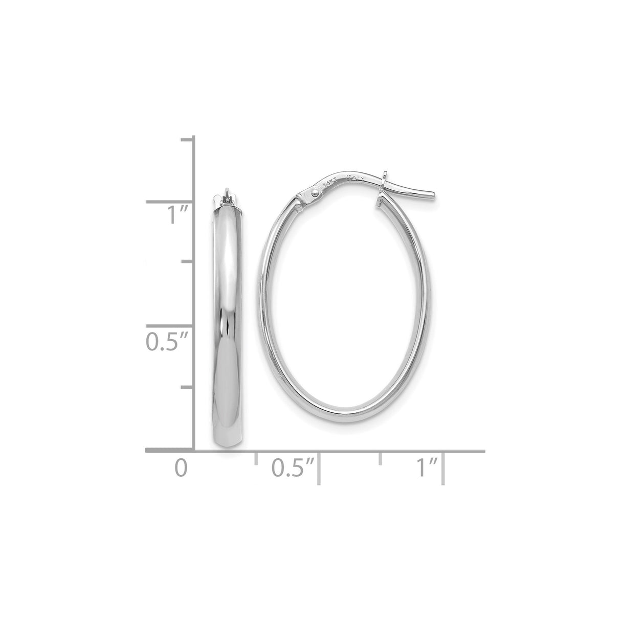 14k White Gold Oval Hoop Earrings, High Polish Lightweight Minimalist Design for Women