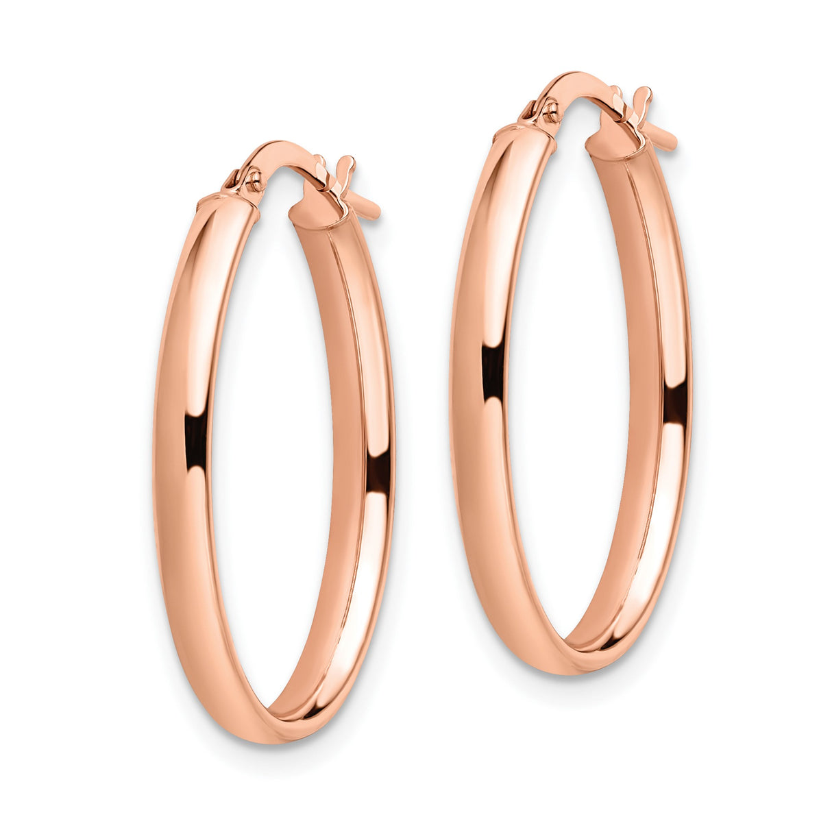 14k Rose Gold Oval Hoop Earrings with Polished Finish and Latch-Back Closure