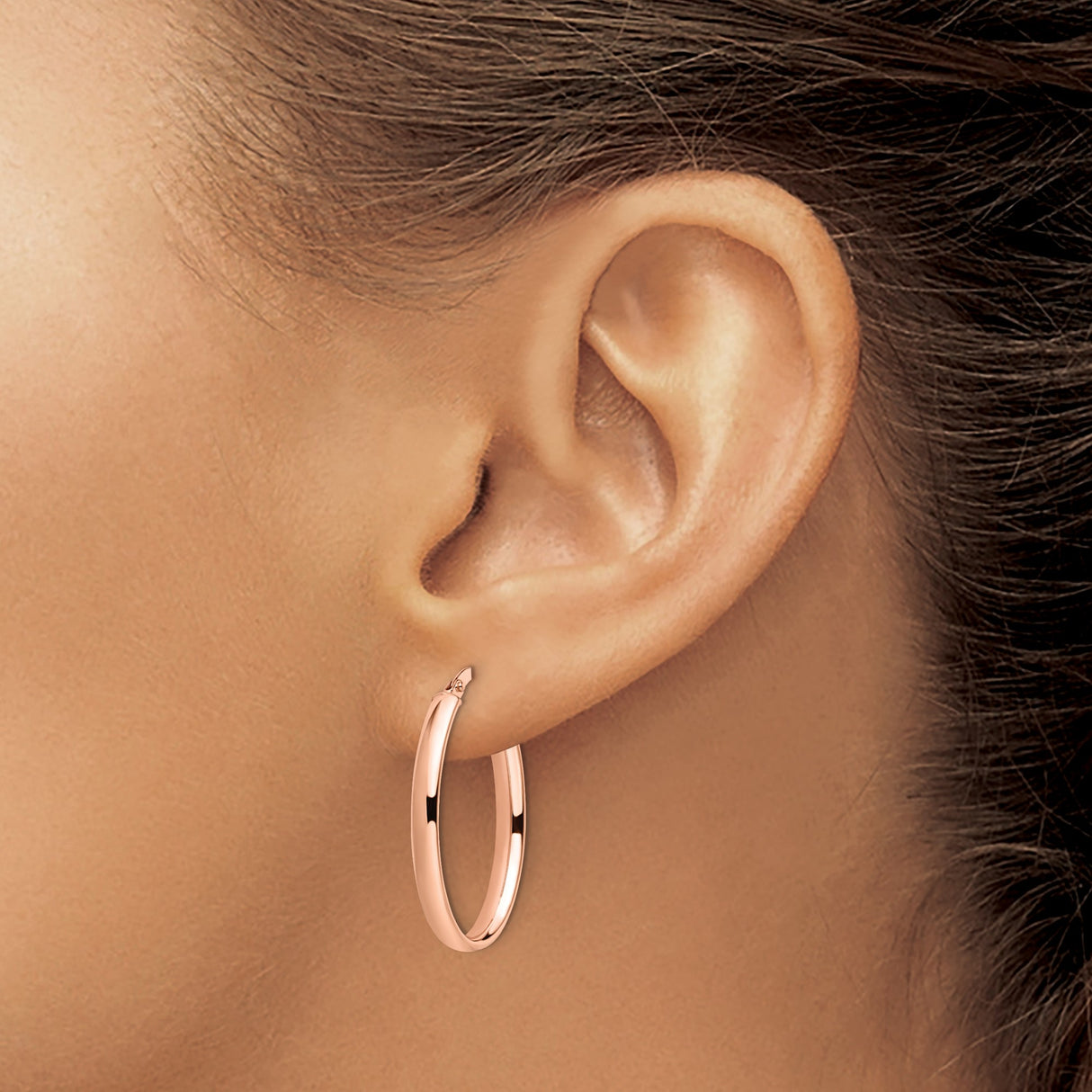 14k Rose Gold Oval Hoop Earrings with Polished Finish and Latch-Back Closure