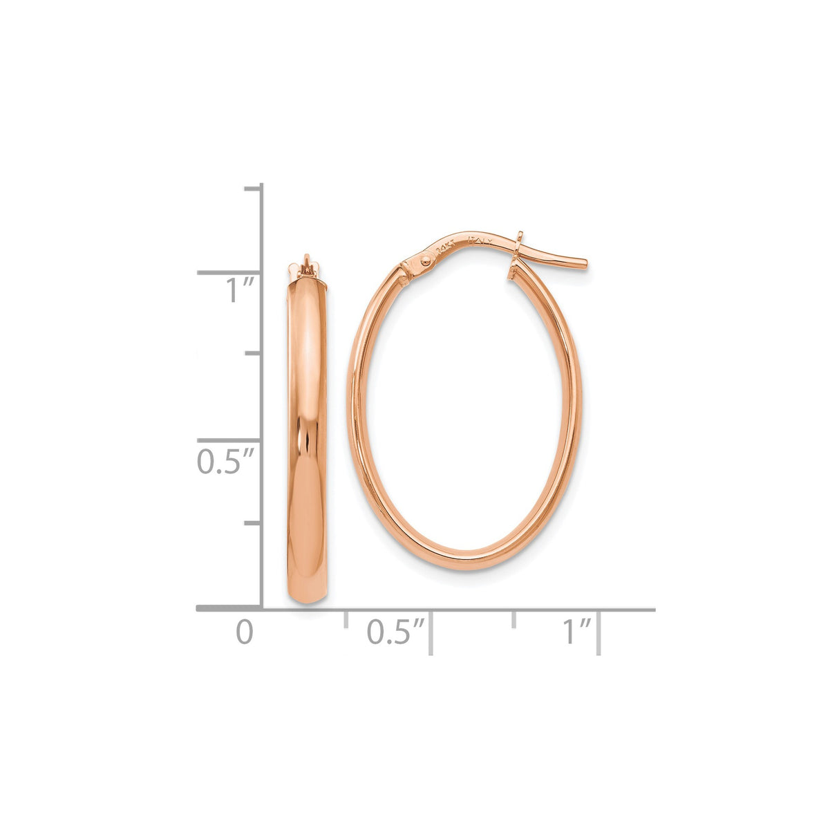 14k Rose Gold Oval Hoop Earrings with Polished Finish and Latch-Back Closure