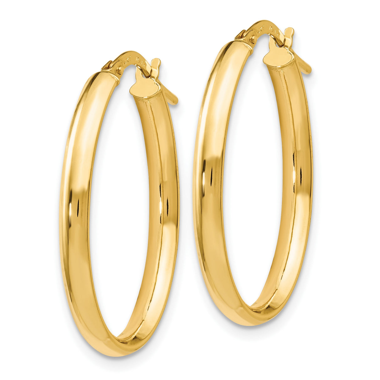 14k Yellow Gold Hoop Earrings with Polished Finish and Hinged Closure, Medium Size