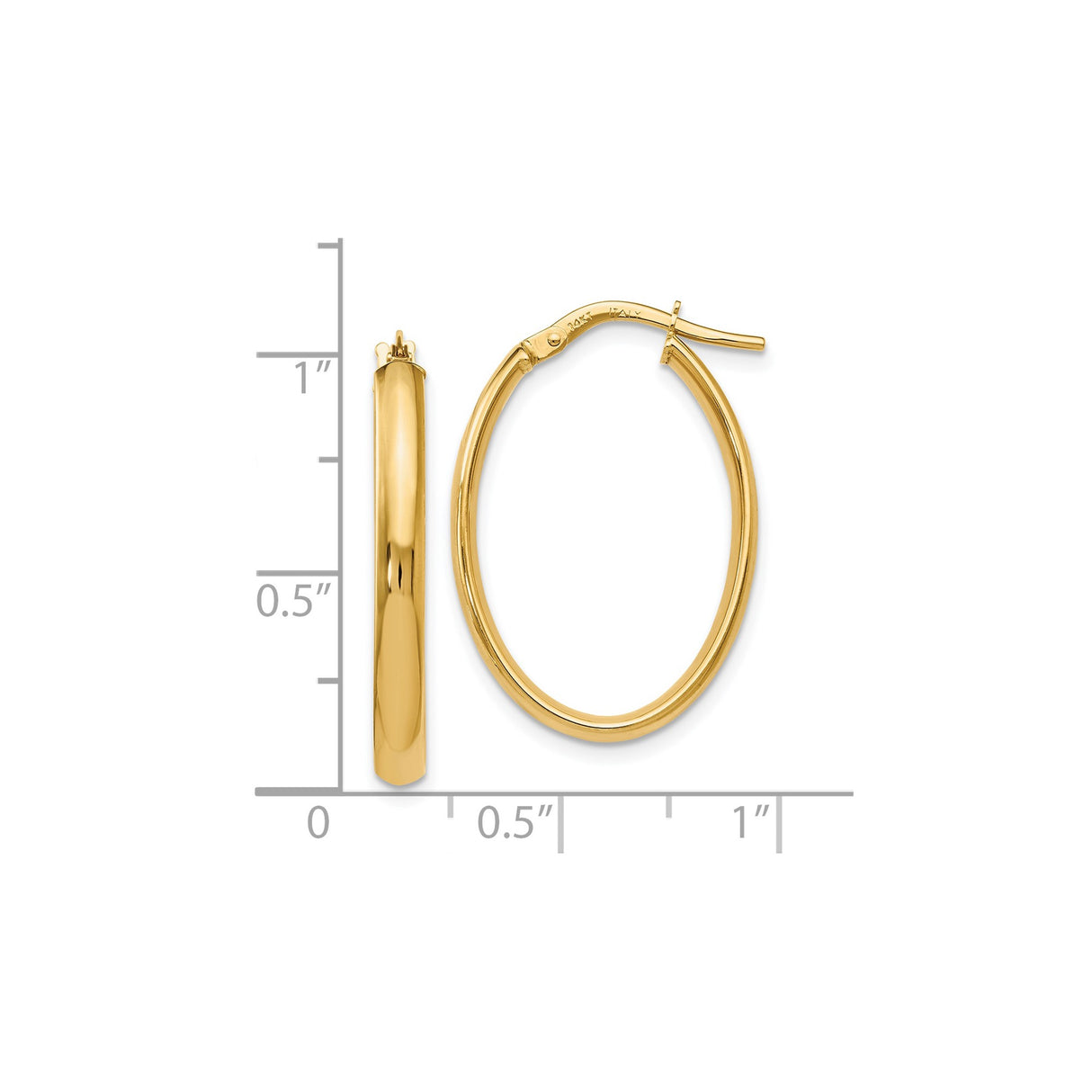 14k Yellow Gold Hoop Earrings with Polished Finish and Hinged Closure, Medium Size